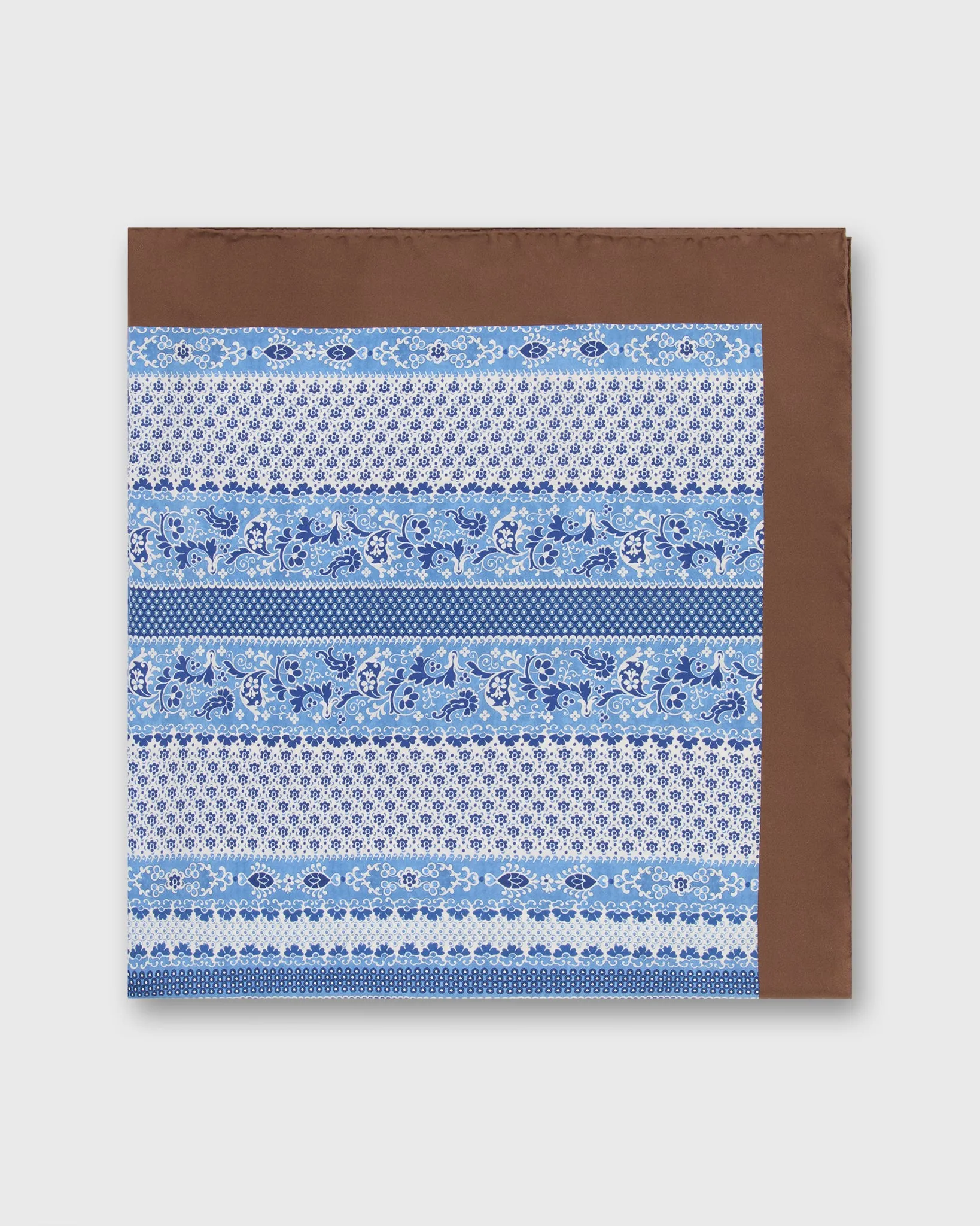 Large Hand-Rolled Silk Scarf in Blue/Brown Paisley Stripe sold by Mashburn product image thumbnail 4