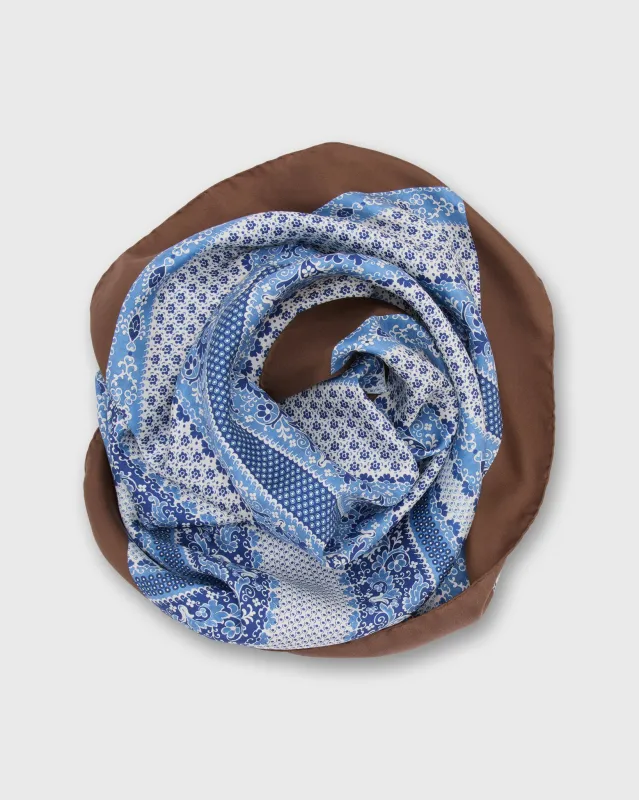 Large Hand-Rolled Silk Scarf in Blue/Brown Paisley Stripe sold by Mashburn