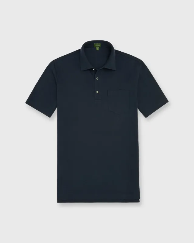 Short-Sleeved Polo in Navy Pima Pique sold by Mashburn