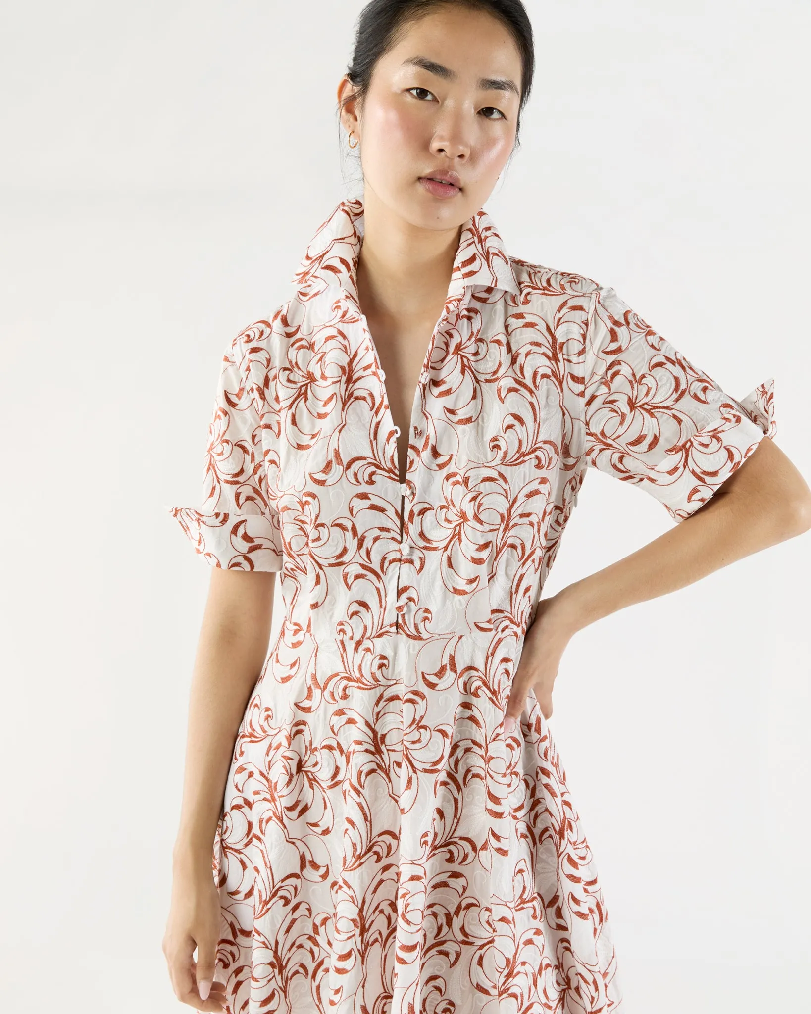 San Pietro Dress in White Fern Embroidered Cotton sold by Mashburn product image thumbnail 2