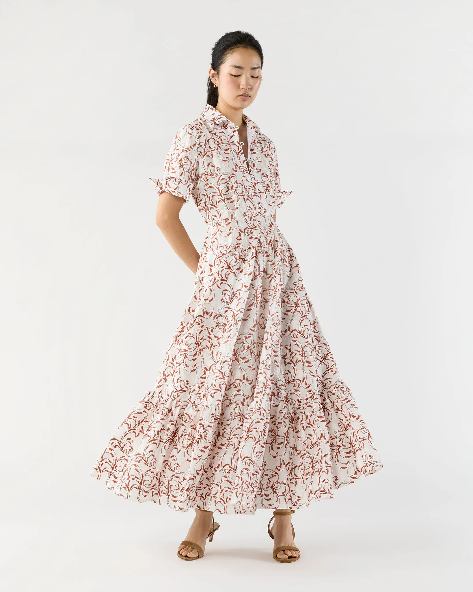 San Pietro Dress in White Fern Embroidered Cotton sold by Mashburn