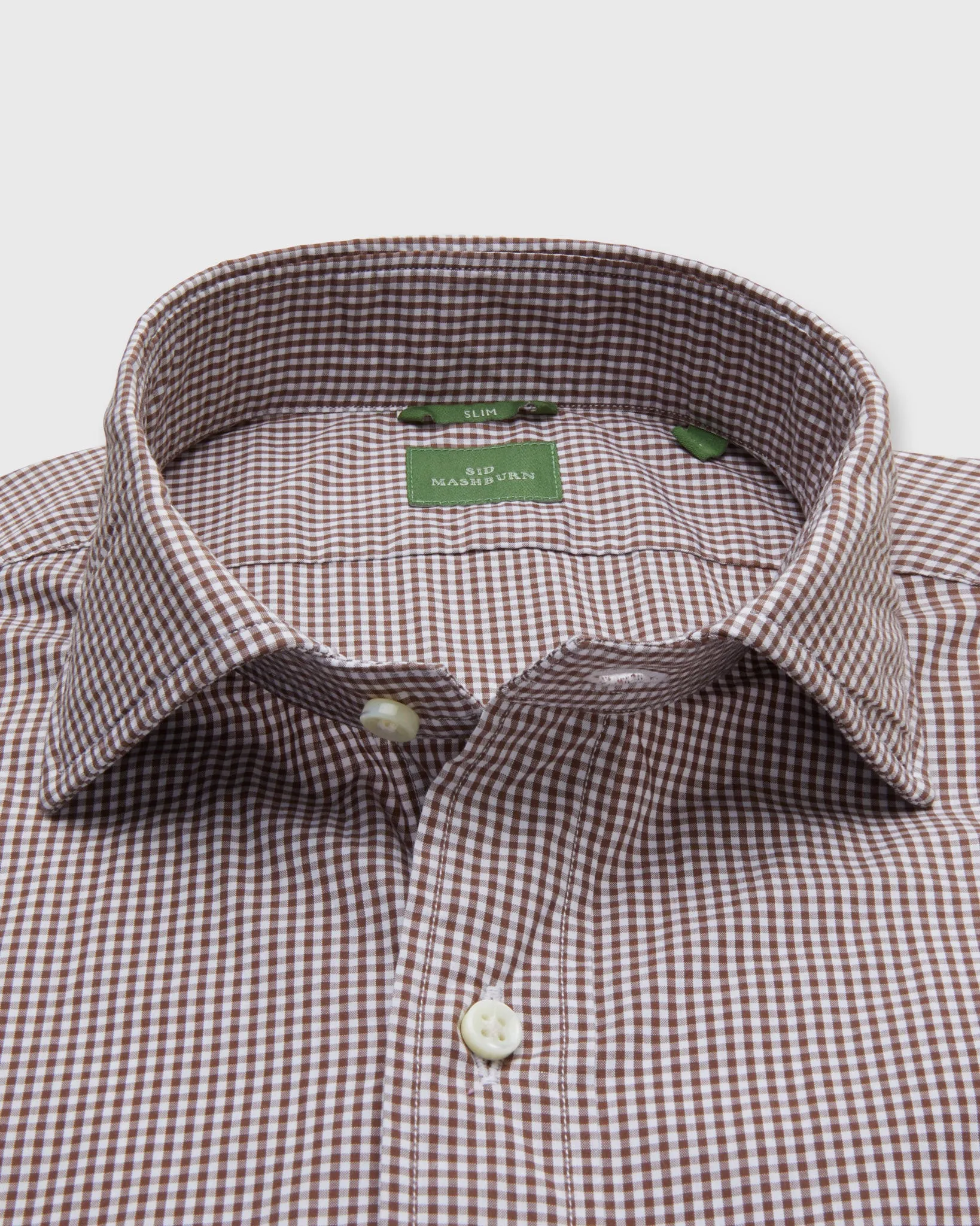 Slim-Fit Spread Collar Sport Shirt in Brown Micro Gingham Poplin sold by Mashburn product image thumbnail 2