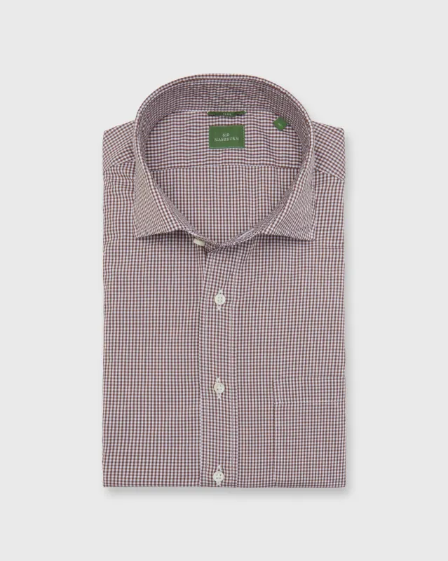Slim-Fit Spread Collar Sport Shirt in Brown Micro Gingham Poplin sold by Mashburn