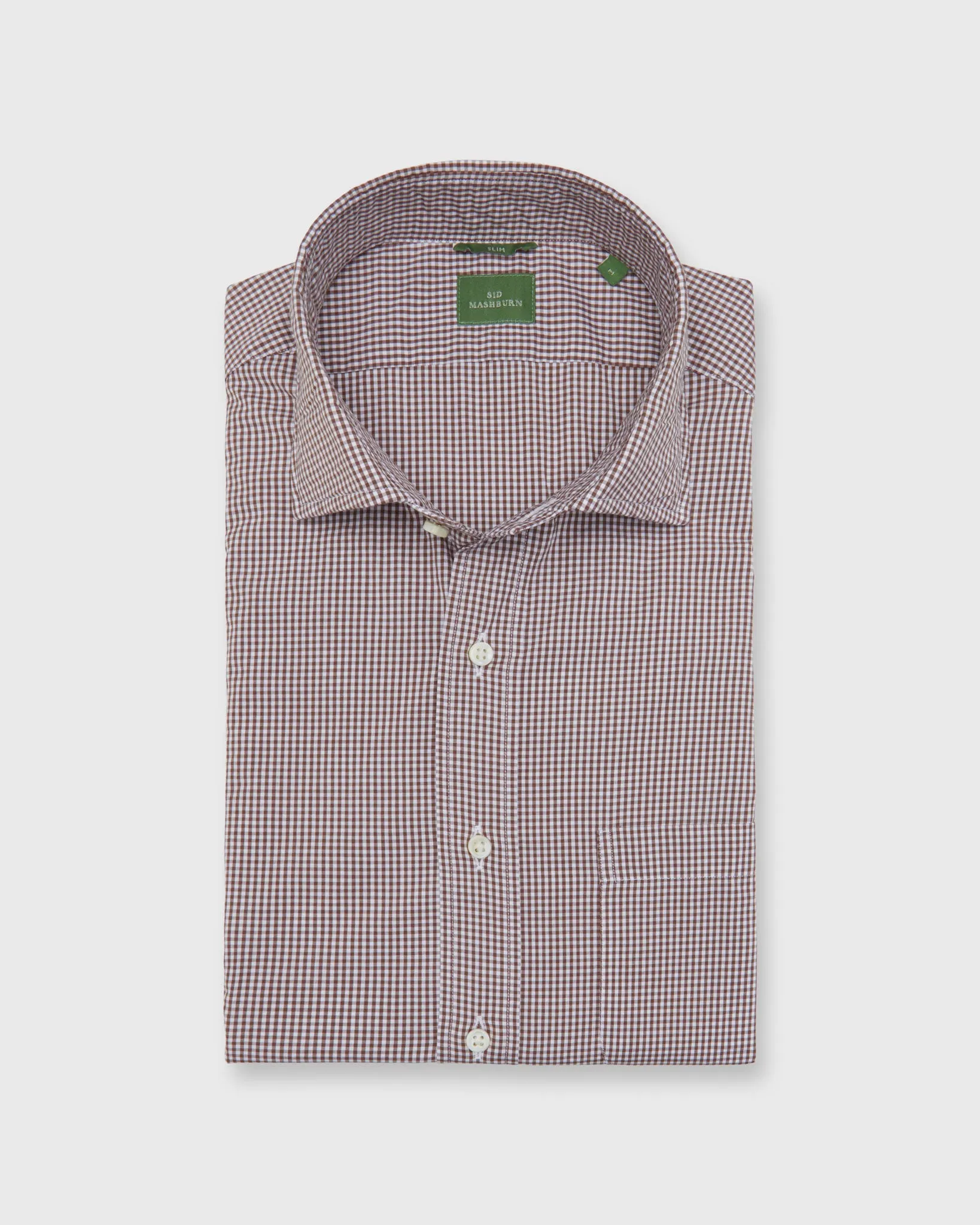 Slim-Fit Spread Collar Sport Shirt in Brown Micro Gingham Poplin sold by Mashburn