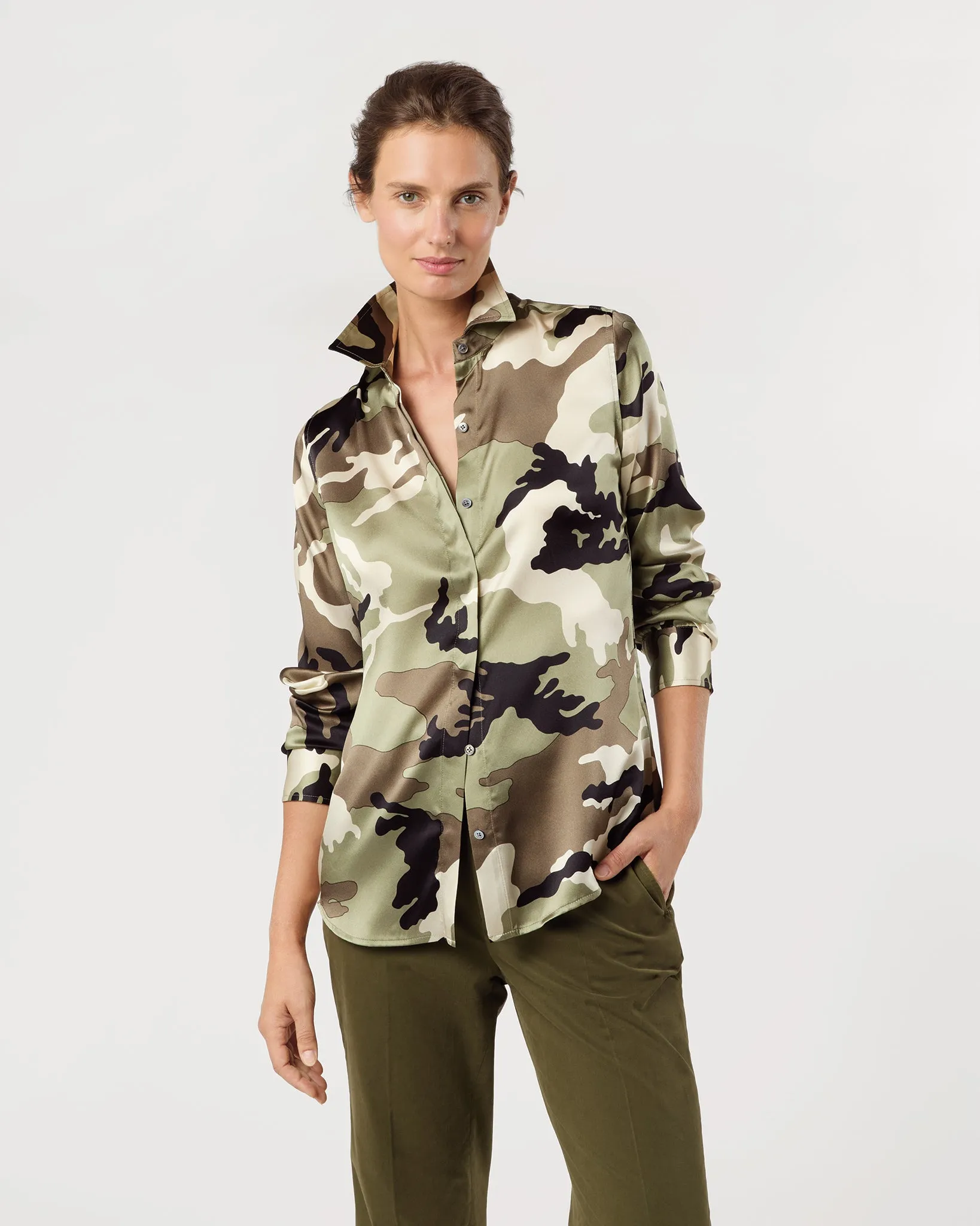 Classic Blouse in Camo Silk Charmeuse sold by Mashburn product image thumbnail 4