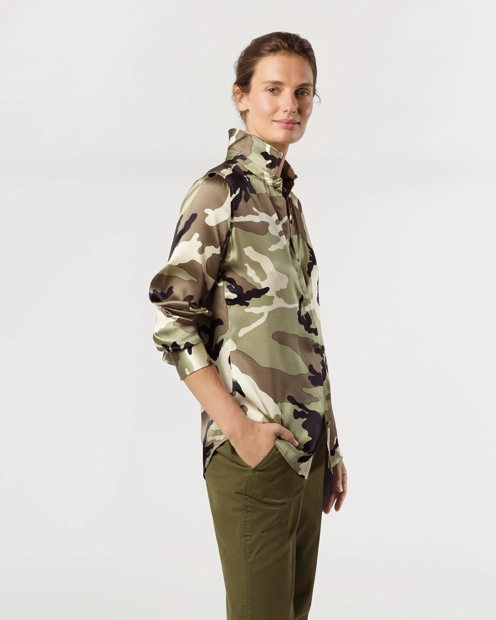 Classic Blouse in Camo Silk Charmeuse sold by Mashburn product image thumbnail 5