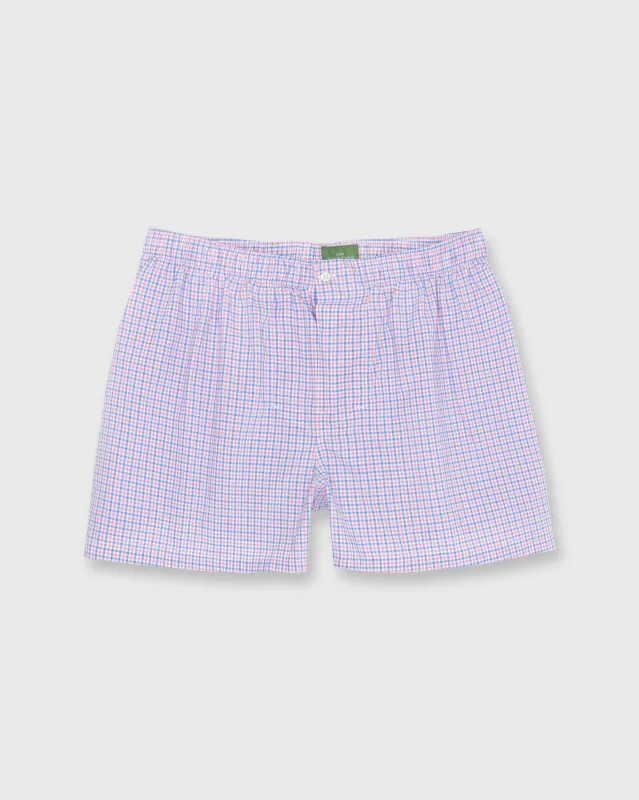 Button-Front Boxer Short in Pink/Dutch Blue Tattersall Poplin sold by Mashburn