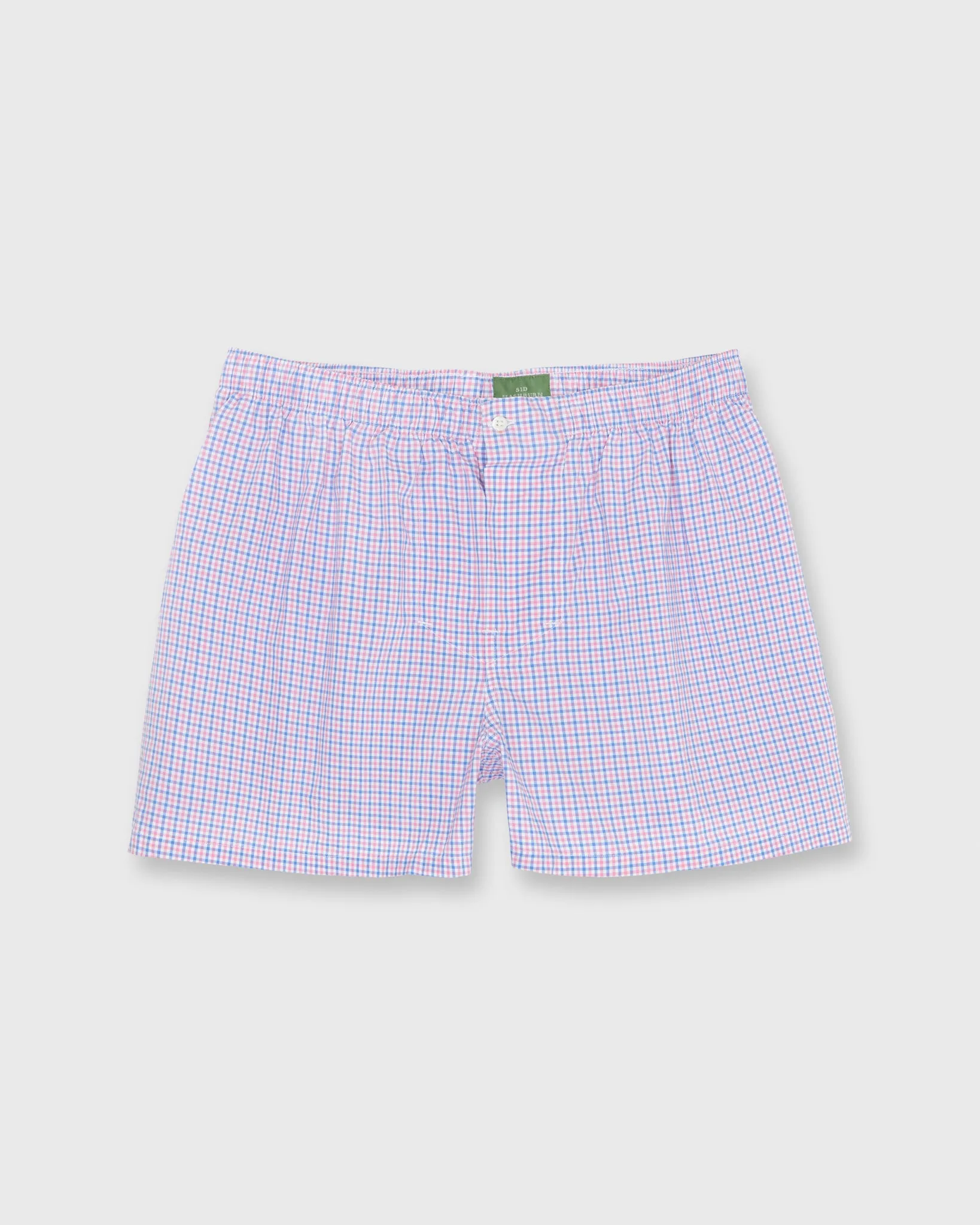Button-Front Boxer Short in Pink/Dutch Blue Tattersall Poplin sold by Mashburn