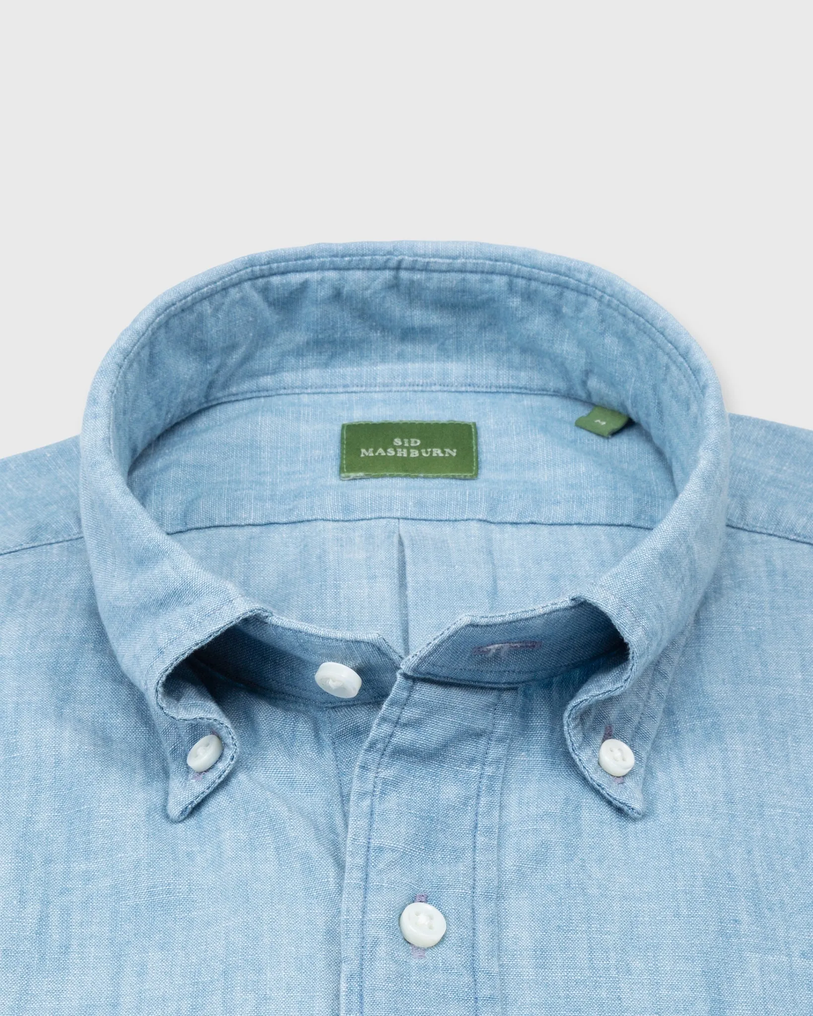 Short-Sleeved Button-Down Sport Shirt in Extra Light Washed Indigo Chambray sold by Mashburn product image thumbnail 4