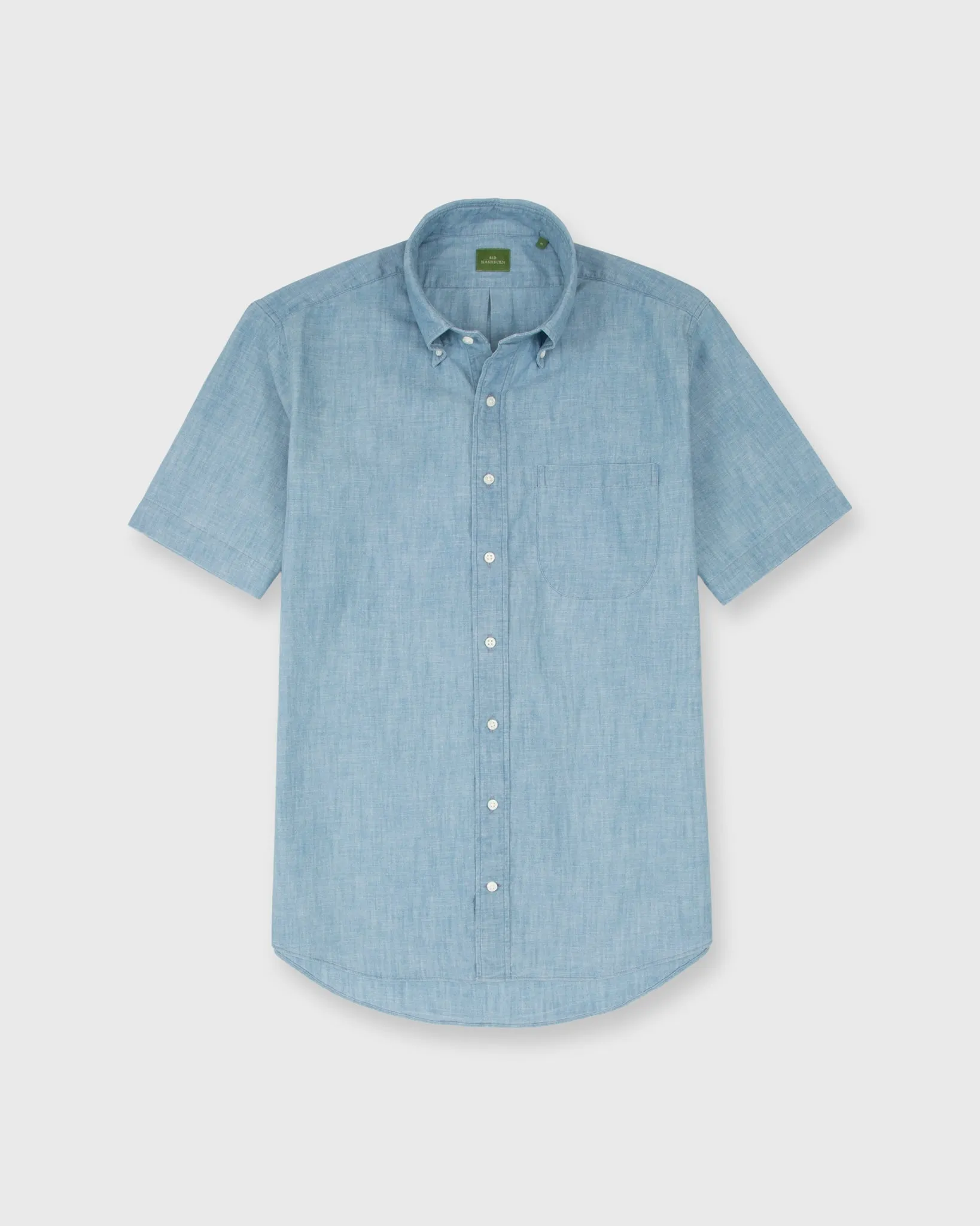 Short-Sleeved Button-Down Sport Shirt in Extra Light Washed Indigo Chambray sold by Mashburn product image thumbnail 3