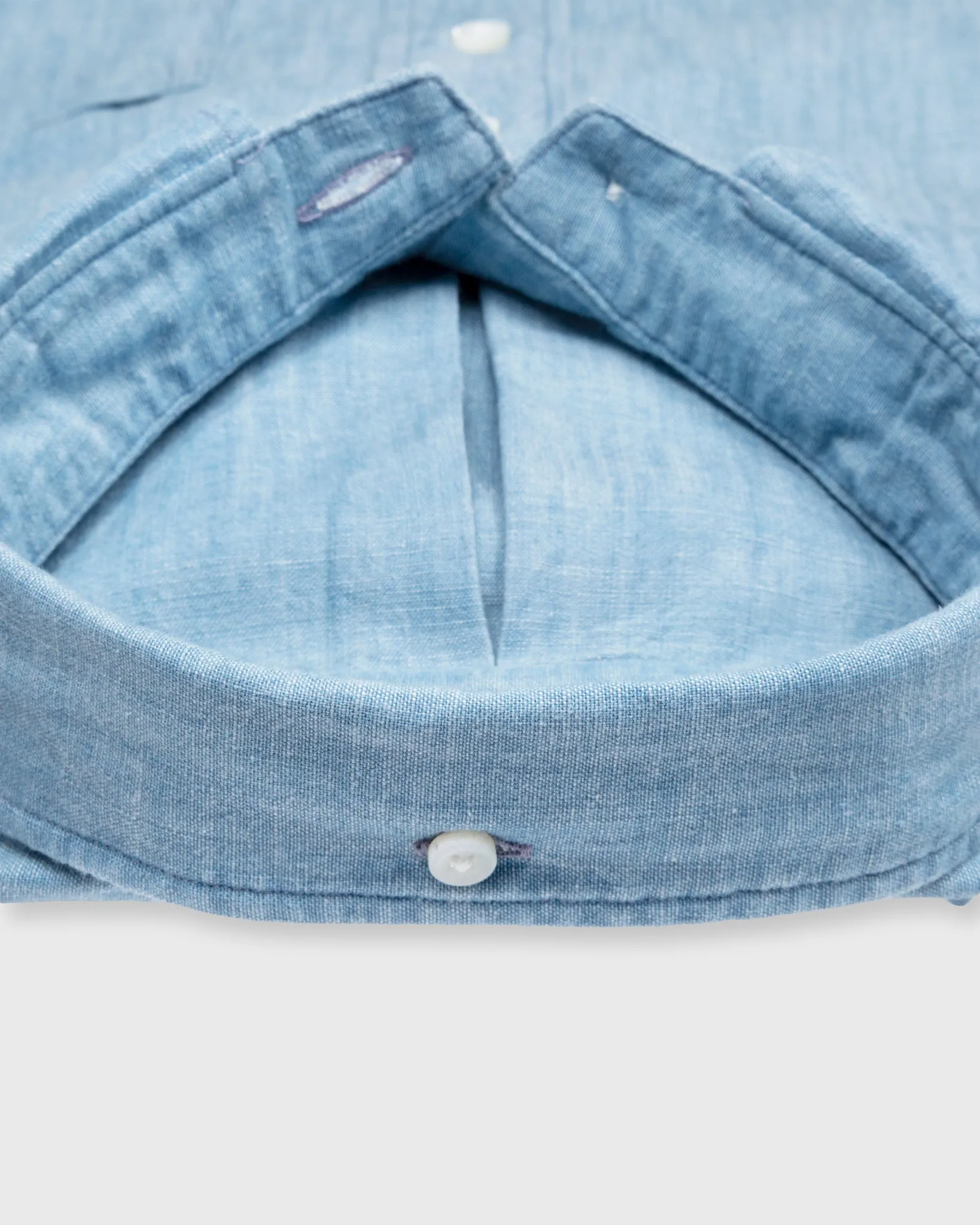 Short-Sleeved Button-Down Sport Shirt in Extra Light Washed Indigo Chambray sold by Mashburn product image thumbnail 5