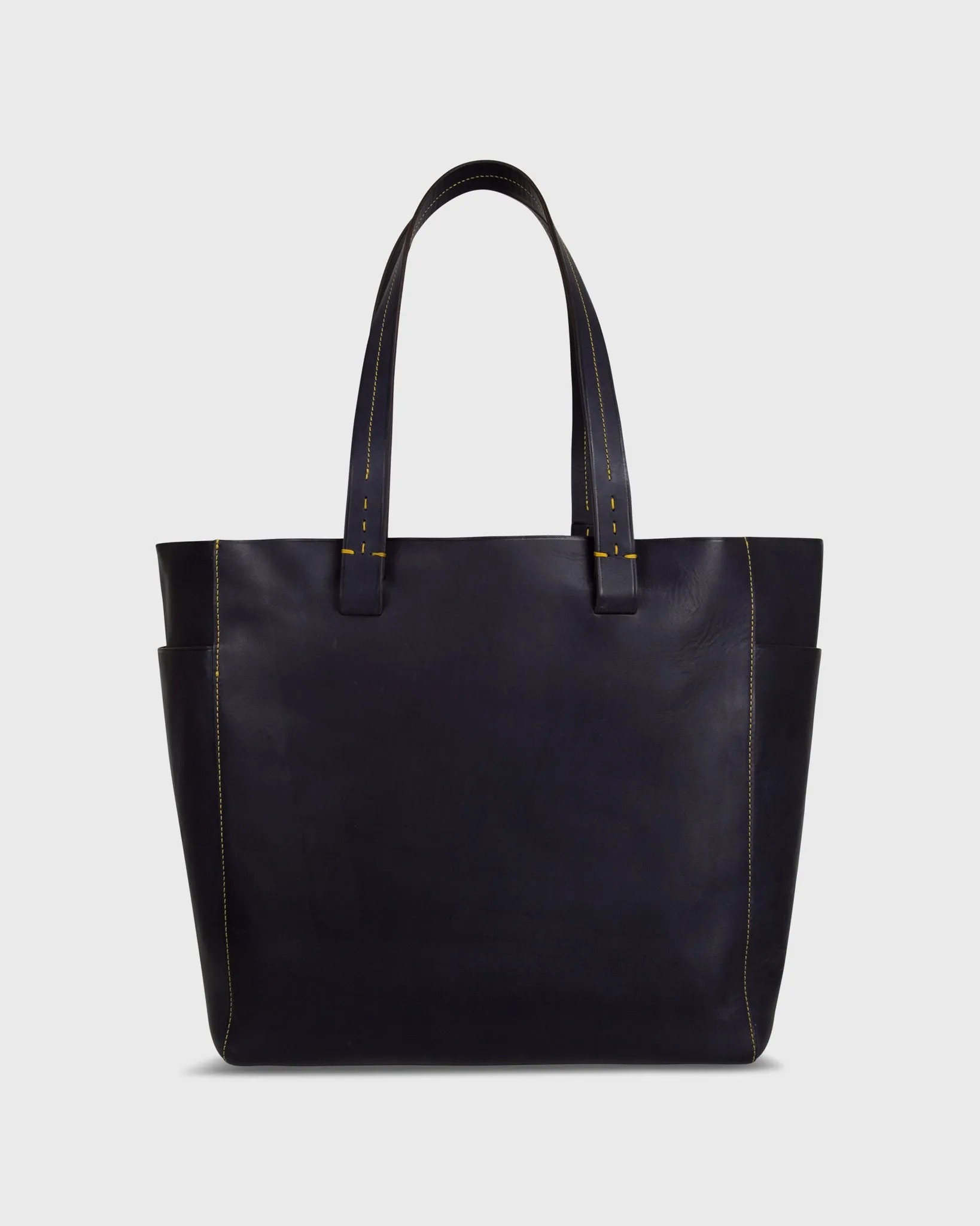 Leather Tote with Trolley Strap in Navy sold by Mashburn