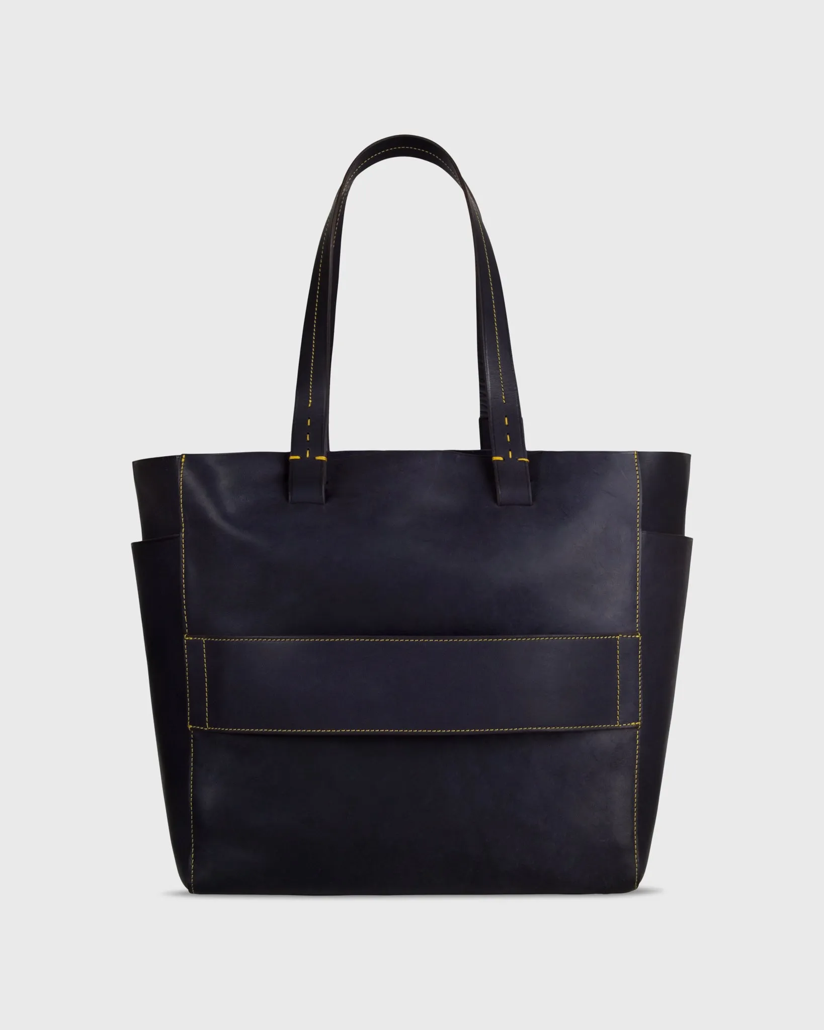 Leather Tote with Trolley Strap in Navy sold by Mashburn product image thumbnail 2