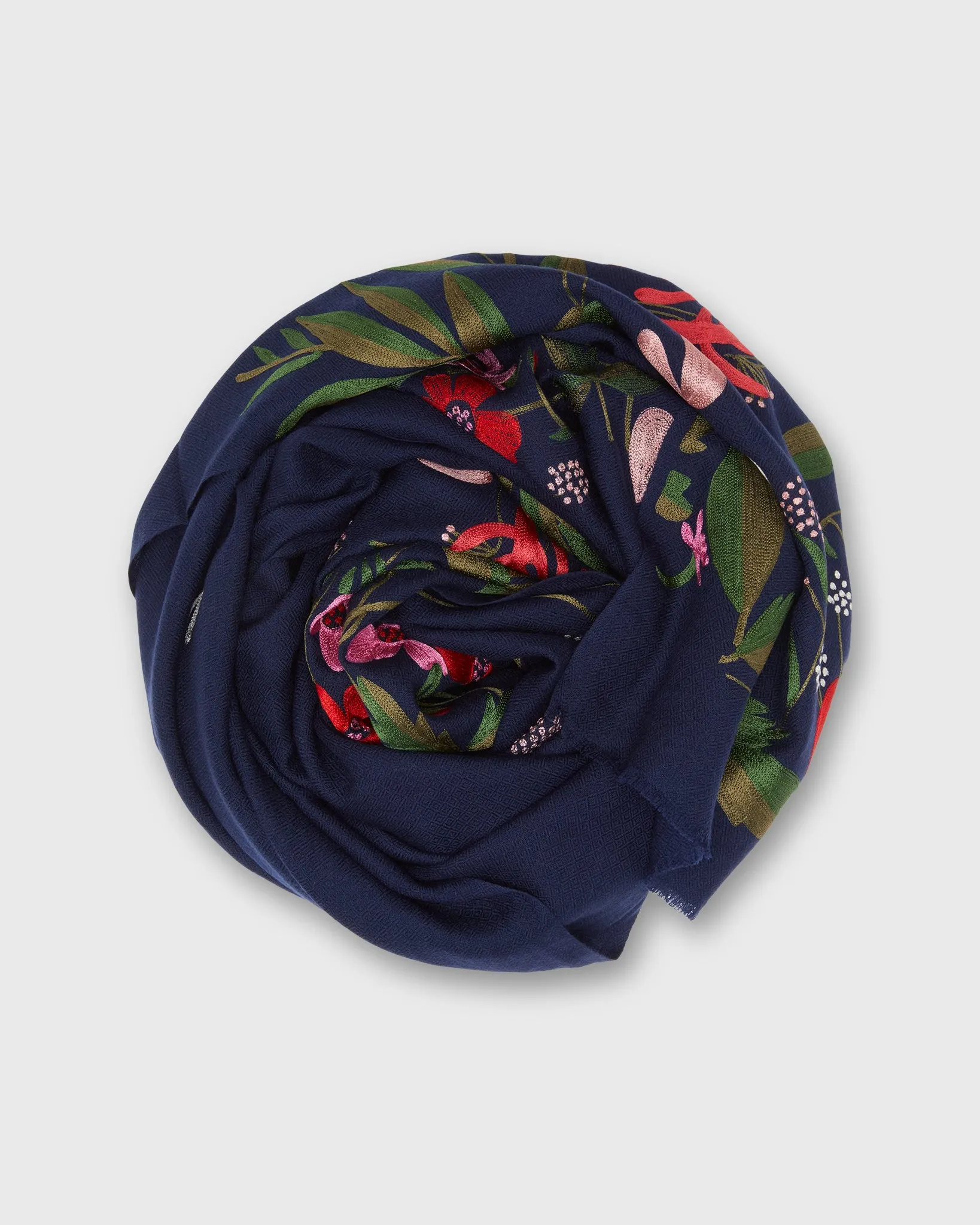Floral Border Scarf in Peacoat Navy sold by Mashburn