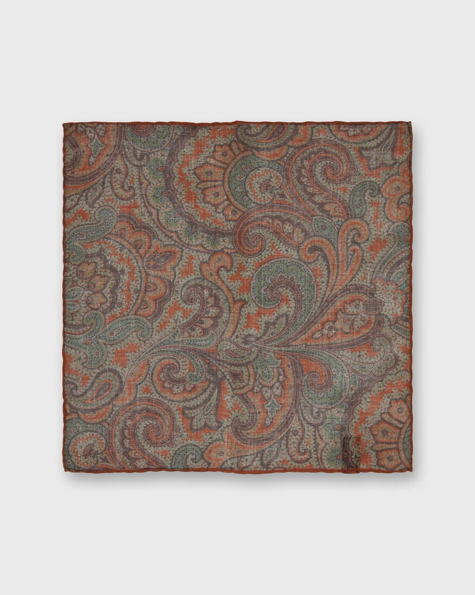 Wool/Silk Pocket Square in Orange/Lovat Paisley sold by Mashburn product image thumbnail 2