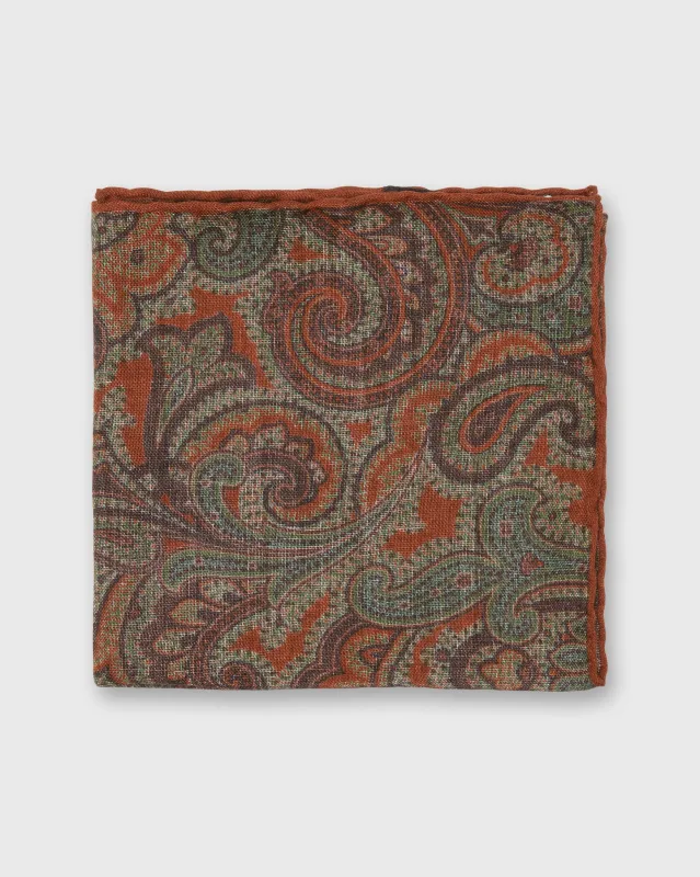 Wool/Silk Pocket Square in Orange/Lovat Paisley sold by Mashburn