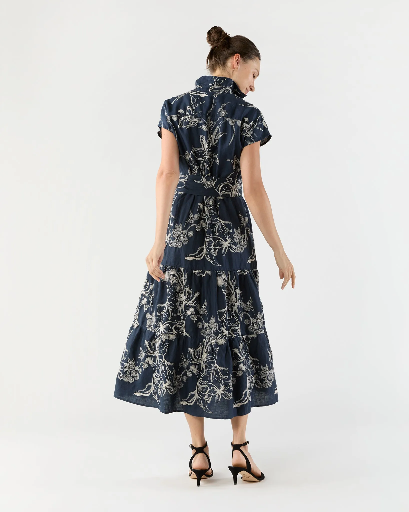 Sophia Popover Dress in Navy/Natural Embroidered Floral Linen sold by Mashburn product image thumbnail 5