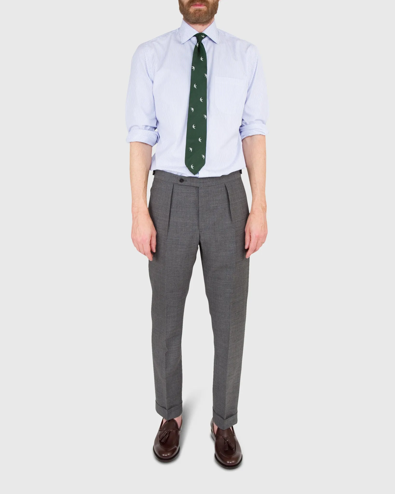 Pleated Dress Trouser in Mid-Grey High-Twist sold by Mashburn product image thumbnail 2