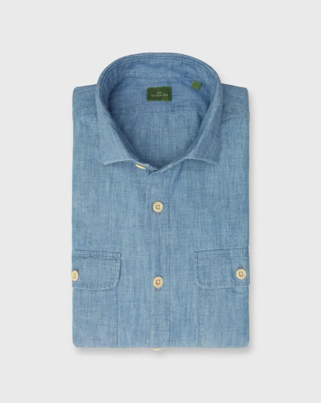 Band-Hem Work Shirt in Extra Light Washed Chambray sold by Mashburn