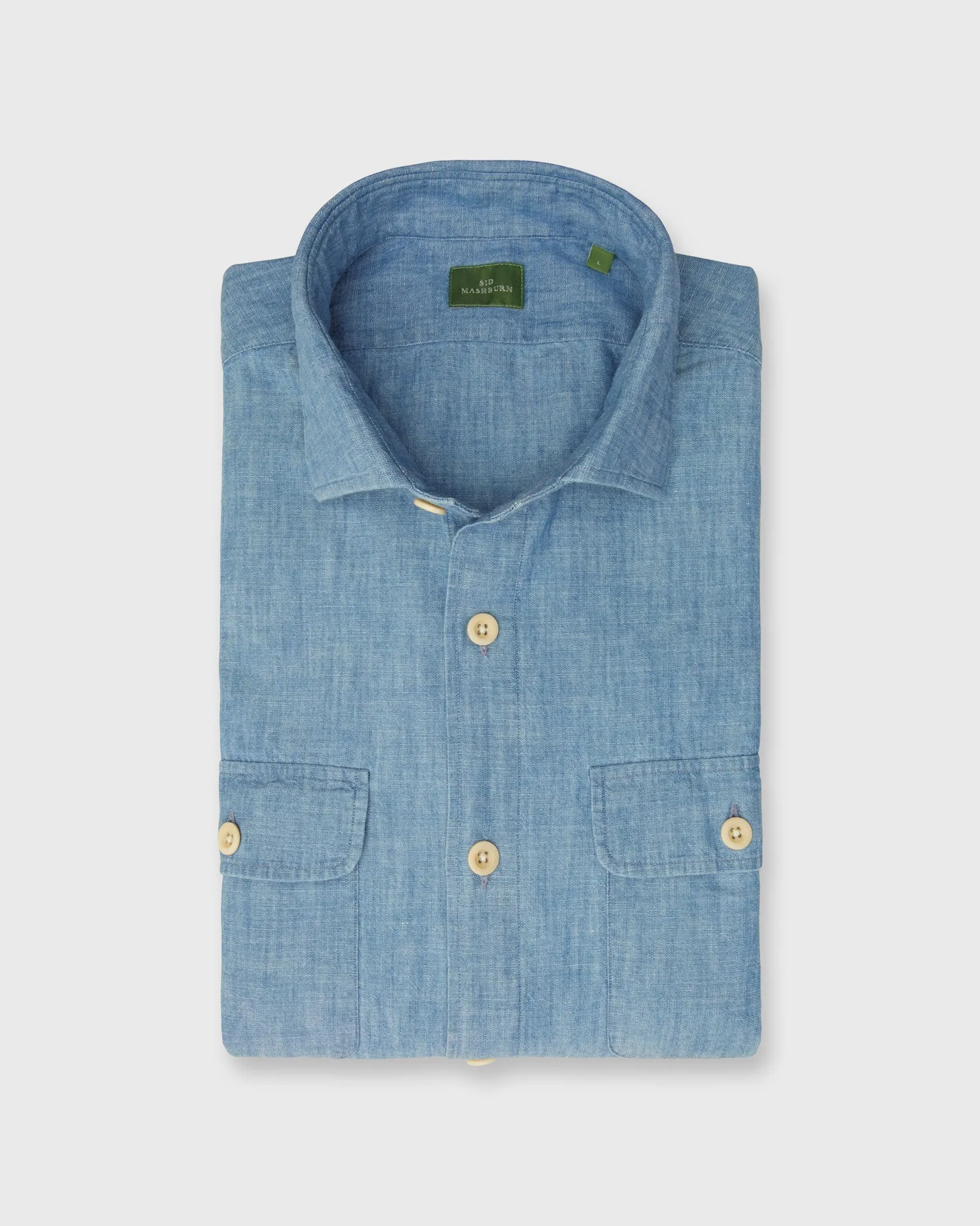 Band-Hem Work Shirt in Extra Light Washed Chambray sold by Mashburn
