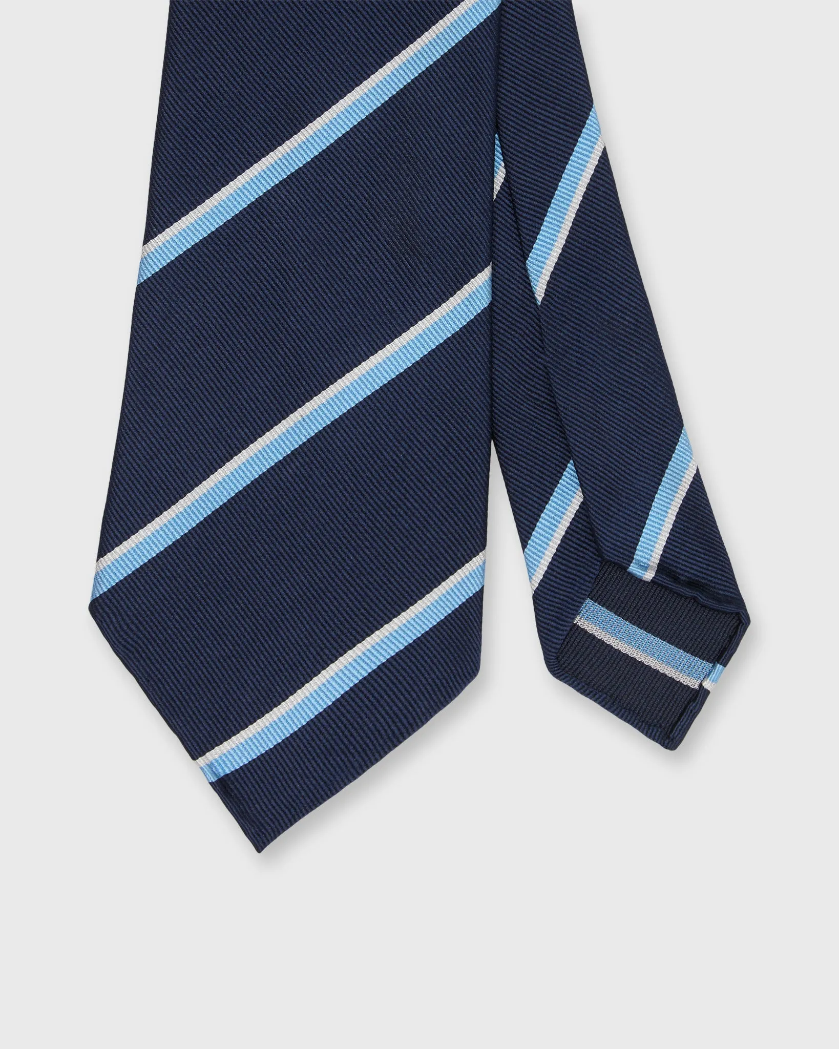 Silk Woven Tie in Navy/Sky/Bone Stripe sold by Mashburn