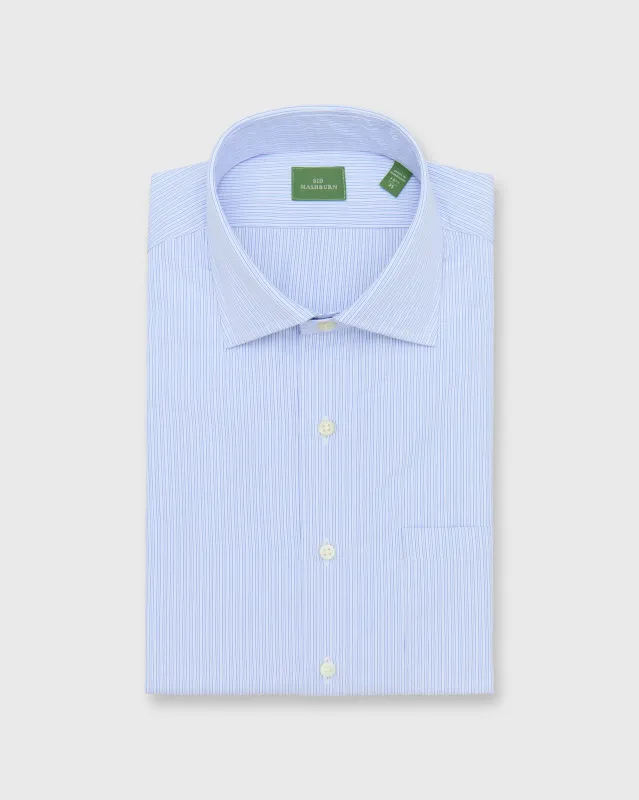 Spread Collar Dress Shirt in Blue Multi Stripe Poplin sold by Mashburn