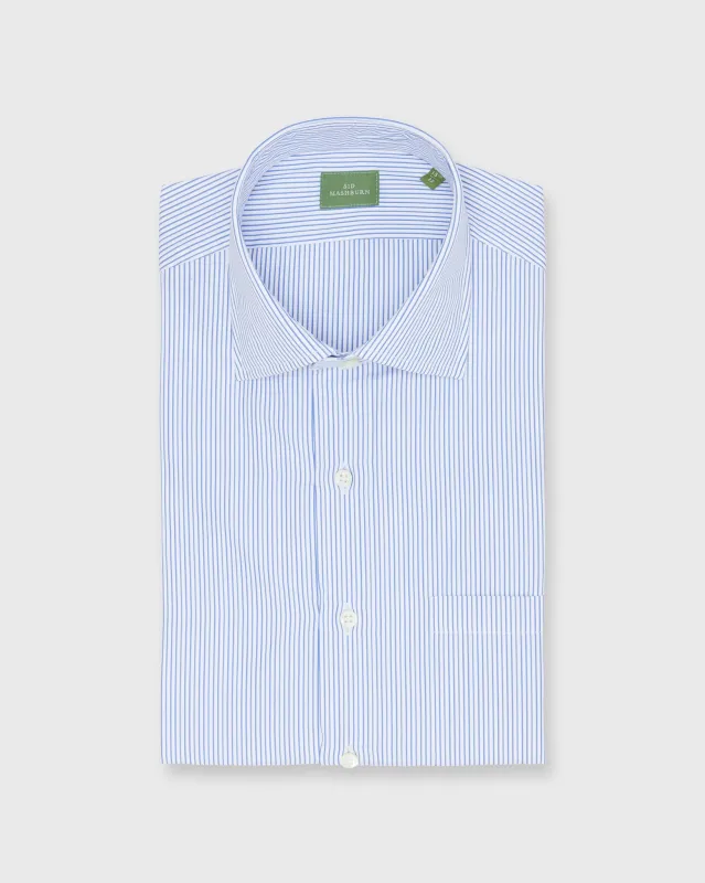 Spread Collar Dress Shirt in Blue Multi Double Stripe Poplin sold by Mashburn