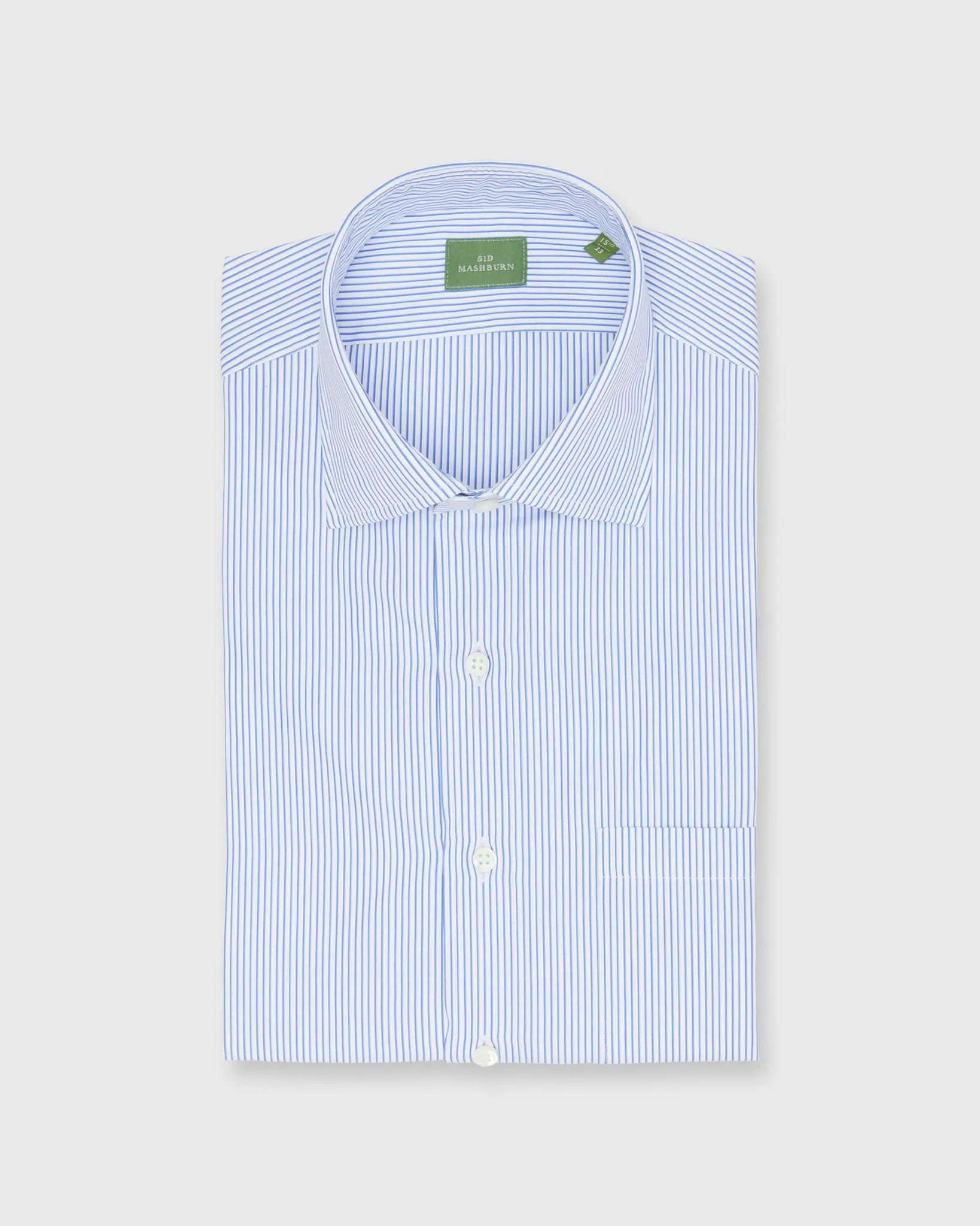 Spread Collar Dress Shirt in Blue Multi Double Stripe Poplin sold by Mashburn