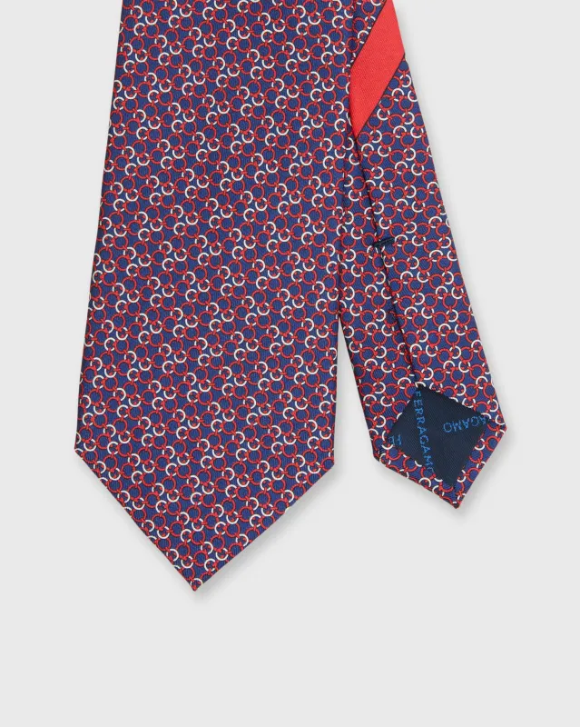 Silk Print Tie in Dark Blue/Red Link sold by Mashburn