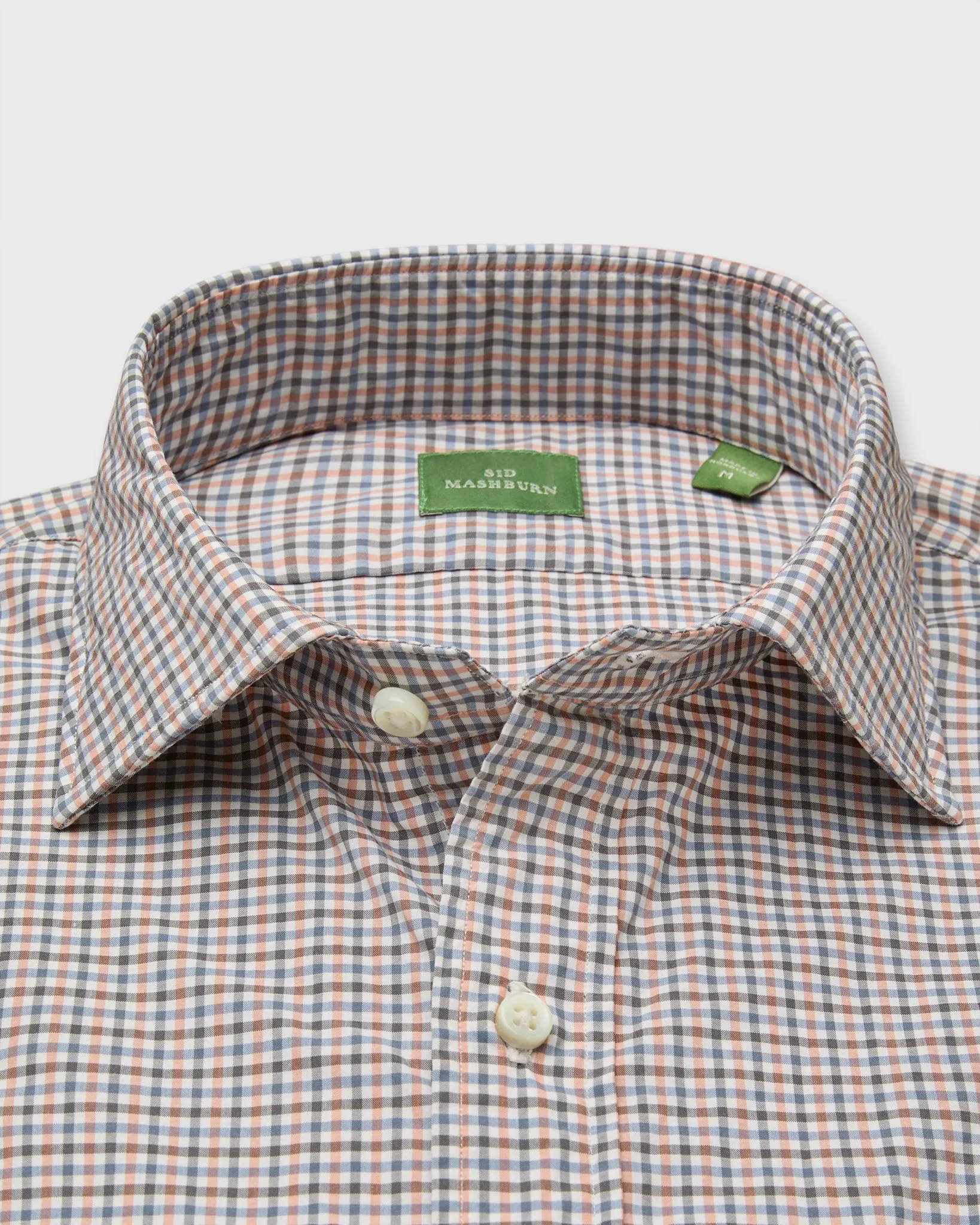 Spread Collar Sport Shirt in Sky/Peach/Graphite Tattersall Poplin sold by Mashburn product image thumbnail 2