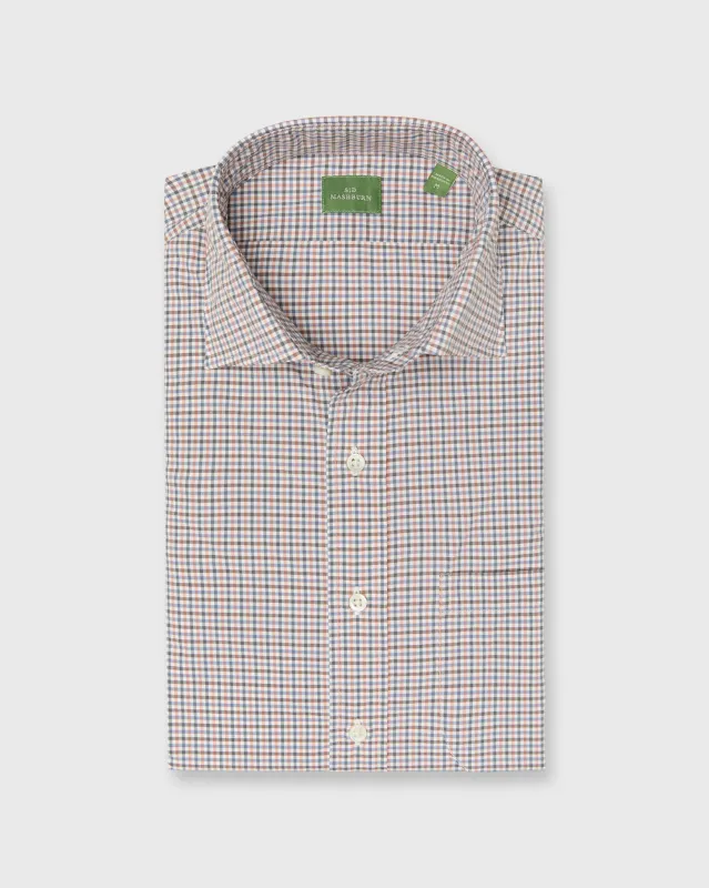 Spread Collar Sport Shirt in Sky/Peach/Graphite Tattersall Poplin sold by Mashburn