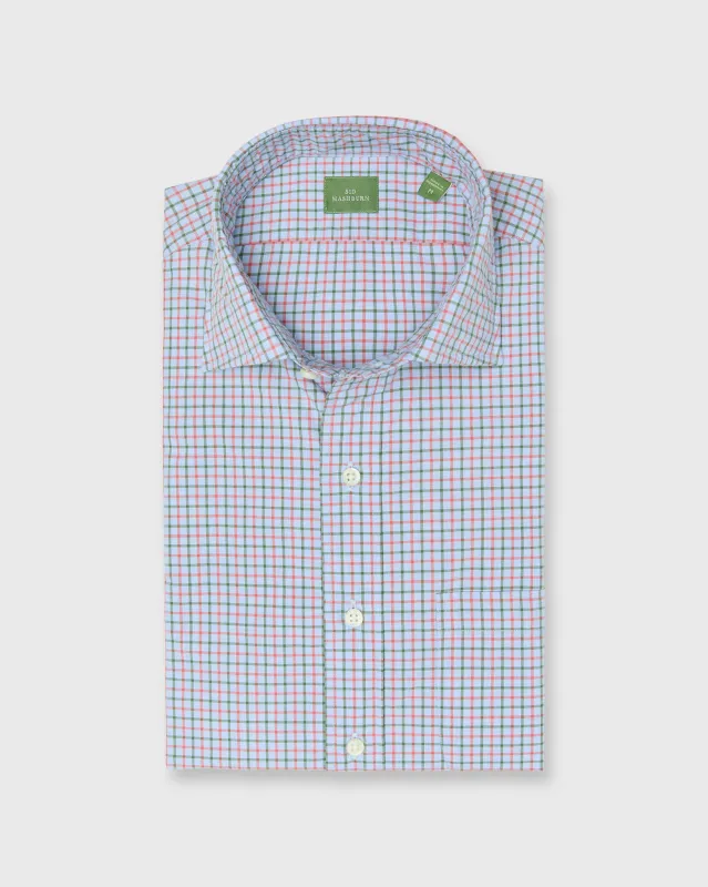 Spread Collar Sport Shirt in Sky/Poppy/Green Tattersall Poplin sold by Mashburn