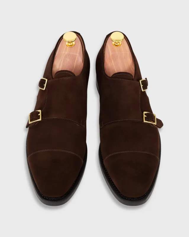 Double Monk Strap in Mocha Suede sold by Mashburn