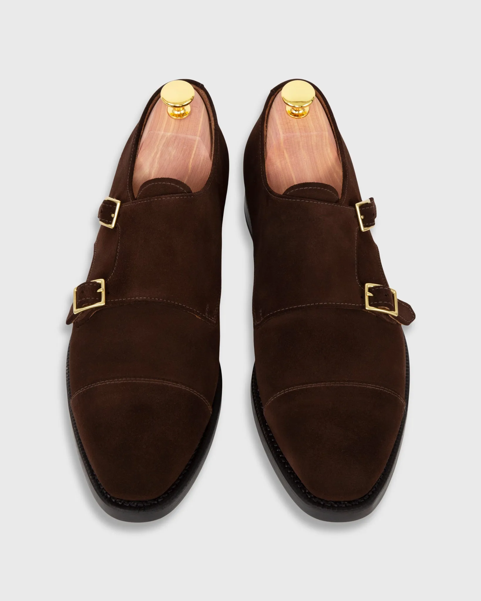 Double Monk Strap in Mocha Suede sold by Mashburn