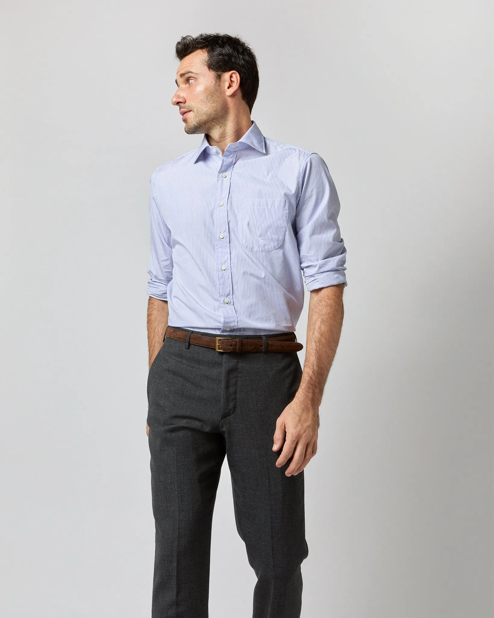 Spread Collar Dress Shirt in Blue Stripe End-On-End sold by Mashburn product image thumbnail 4