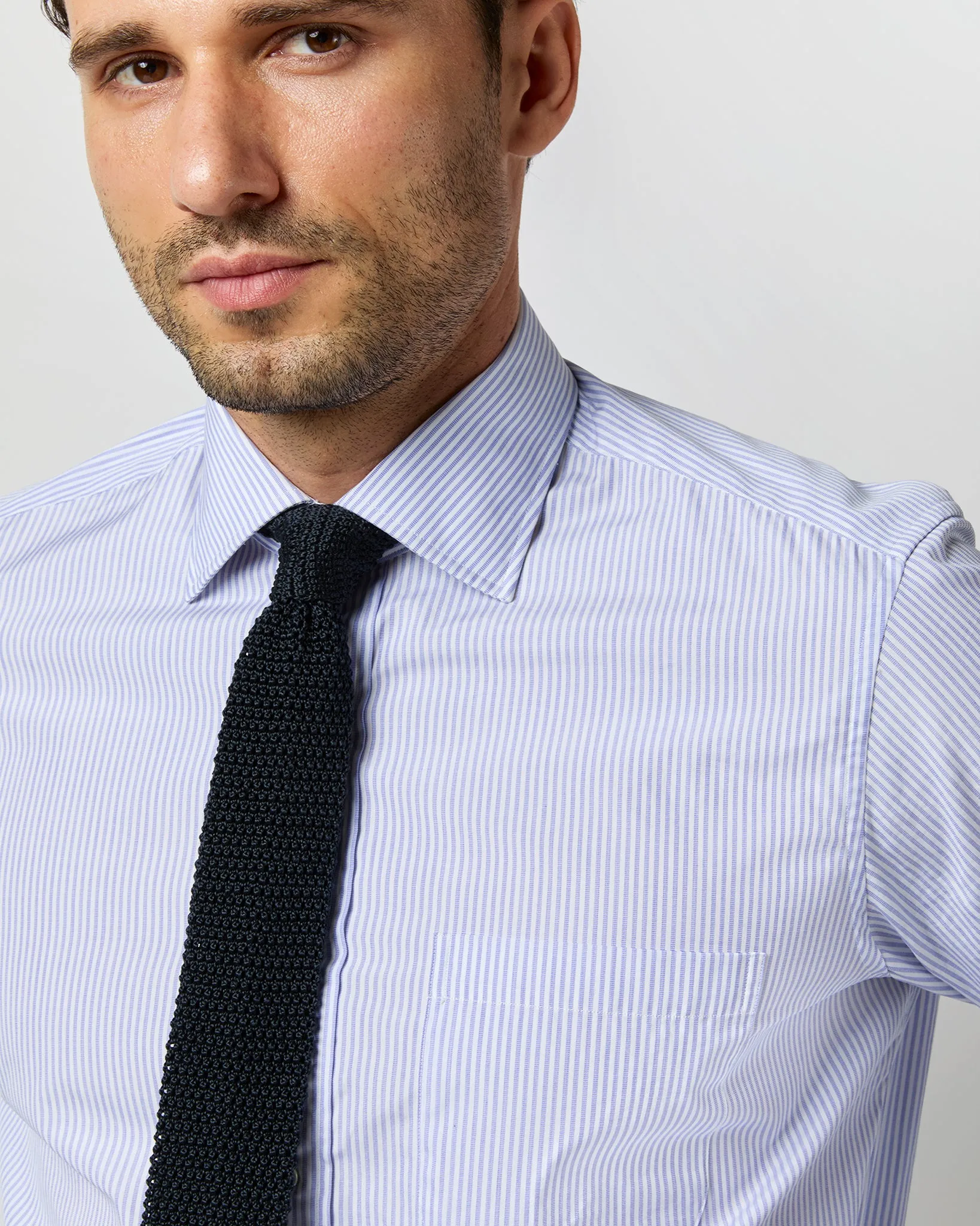 Spread Collar Dress Shirt in Blue Stripe End-On-End sold by Mashburn product image thumbnail 3