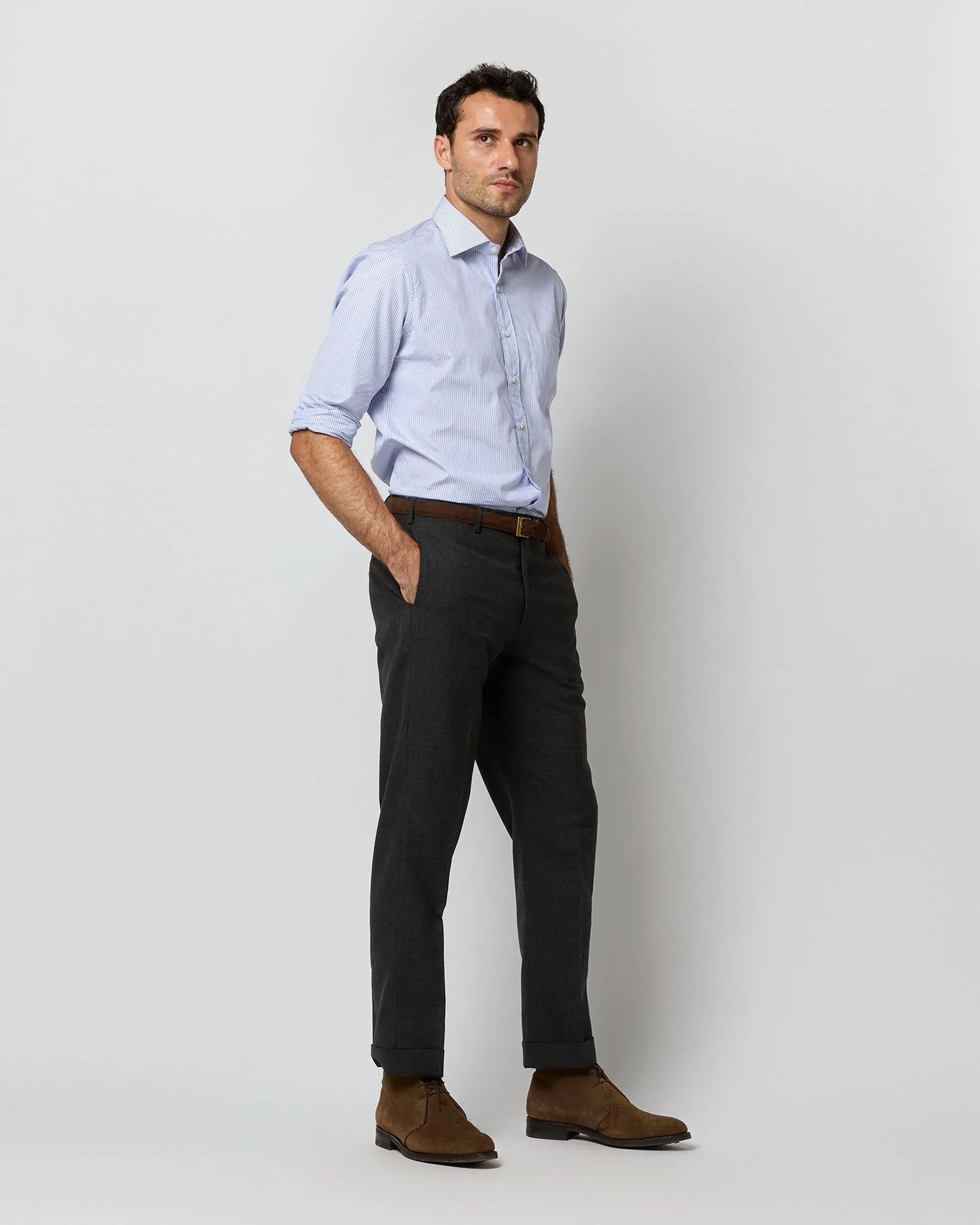 Spread Collar Dress Shirt in Blue Stripe End-On-End sold by Mashburn product image thumbnail 5
