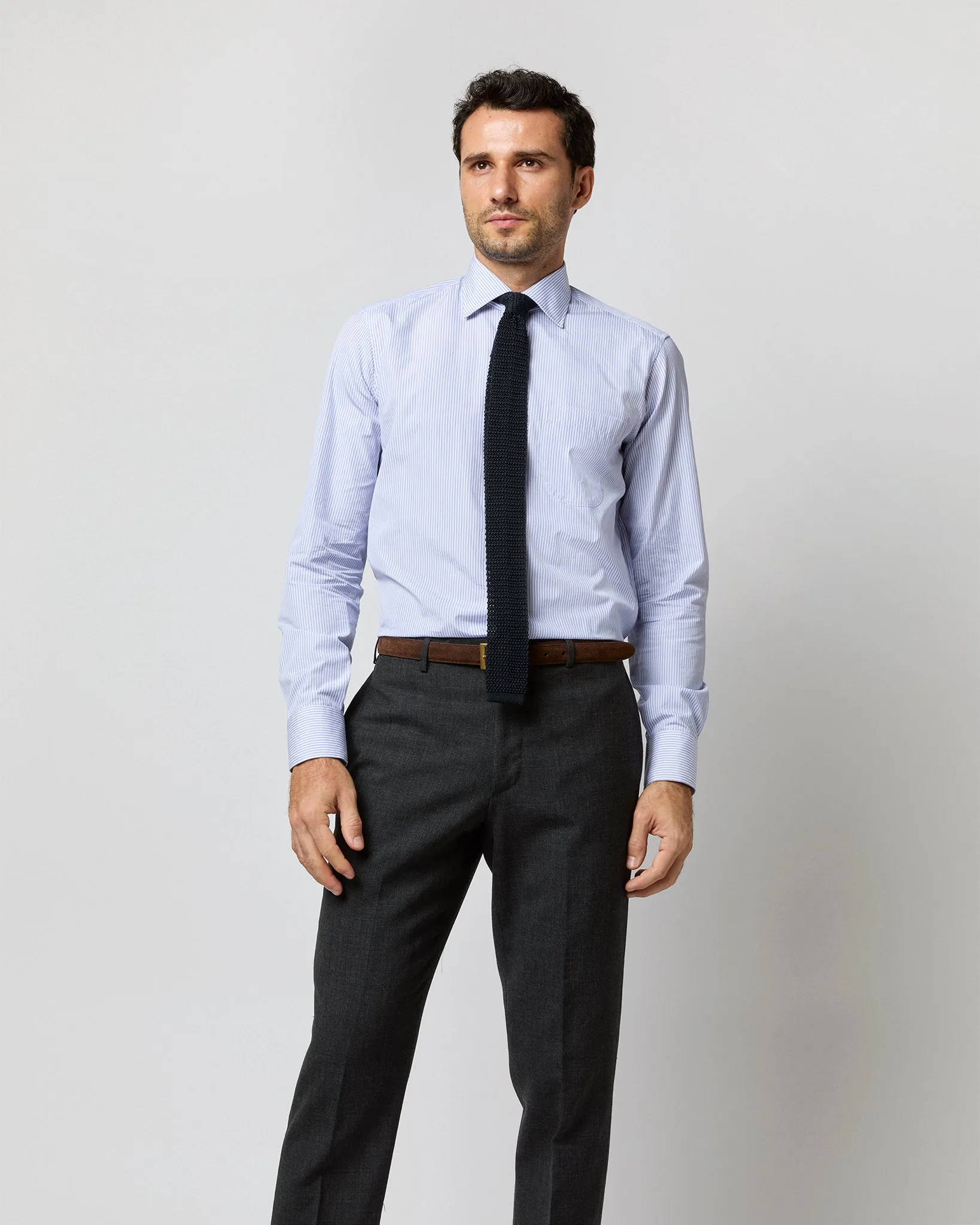 Spread Collar Dress Shirt in Blue Stripe End-On-End sold by Mashburn product image thumbnail 2