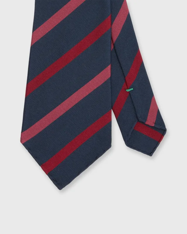 Silk/Cotton Mogador Tie in Navy/Red/Pink Stripe made by Sid Mashburn