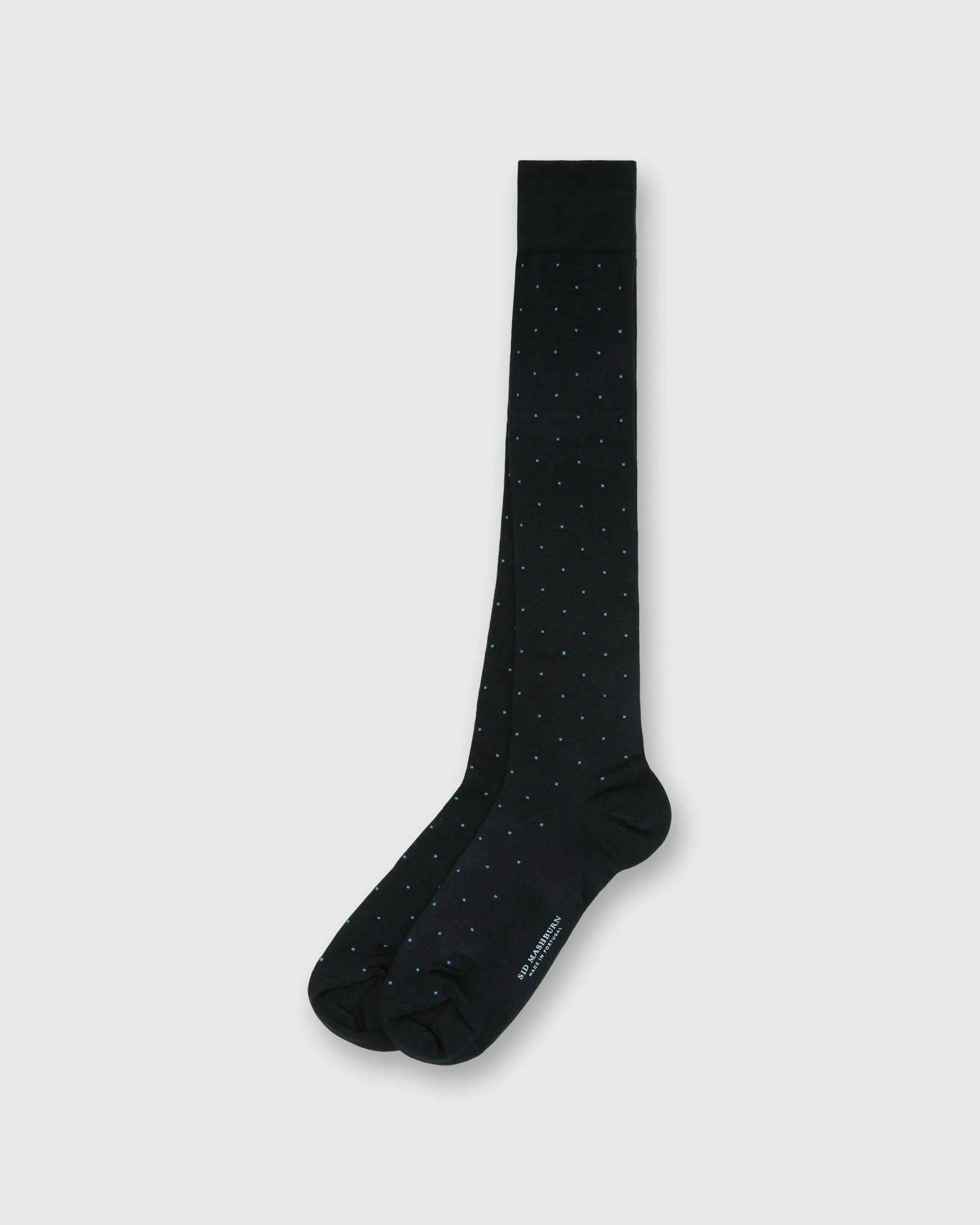 Over-The-Calf Dress Socks in Navy/Glacier Dot Extra Fine Merino sold by Mashburn