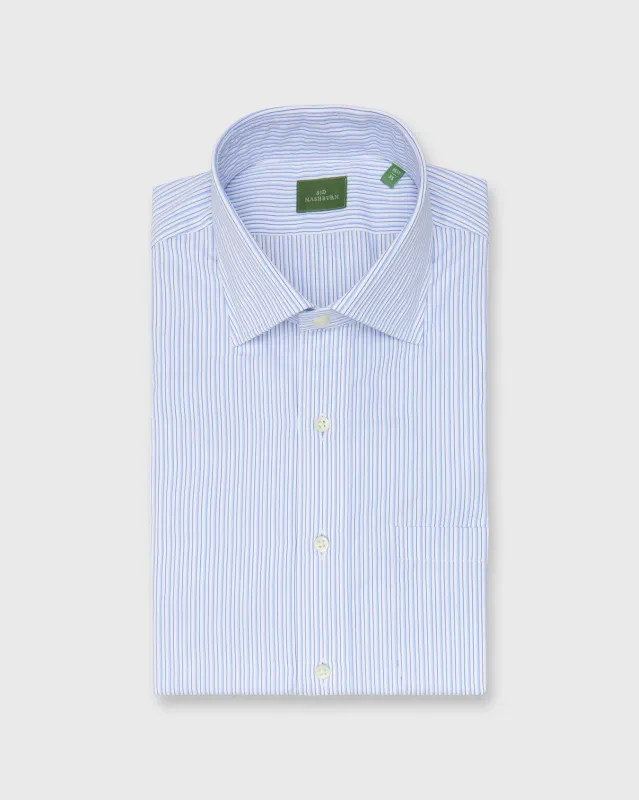 Spread Collar Dress Shirt in Sky/Blue Multi Stripe Poplin sold by Mashburn
