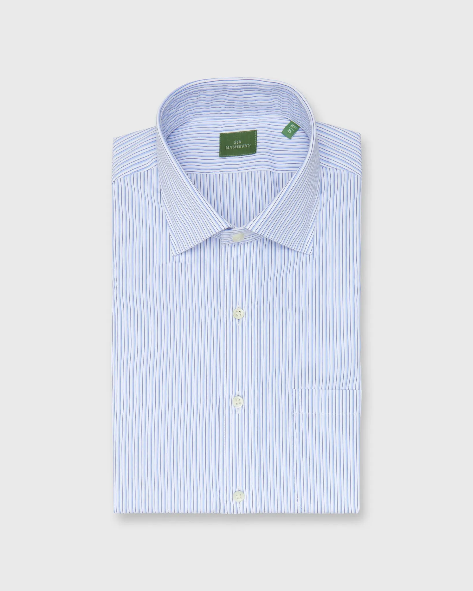 Spread Collar Dress Shirt in Sky/Blue Multi Stripe Poplin sold by Mashburn