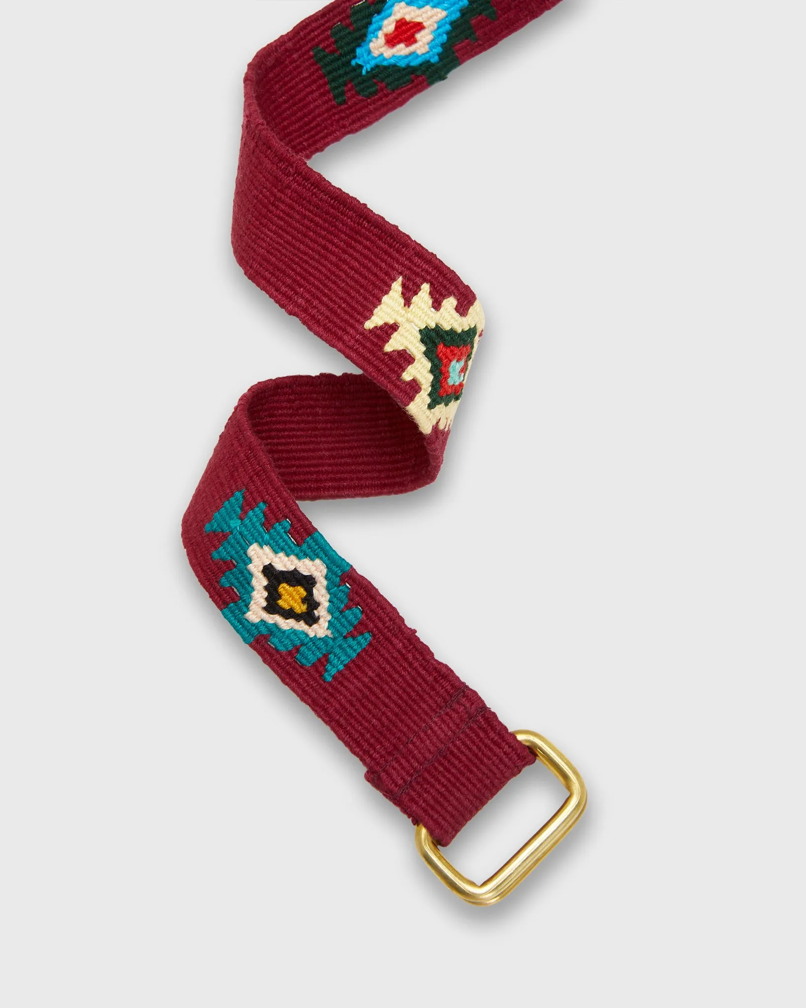 Hand-Loomed D-Ring Belt in Burgundy/Blue Tribal sold by Mashburn product image thumbnail 2
