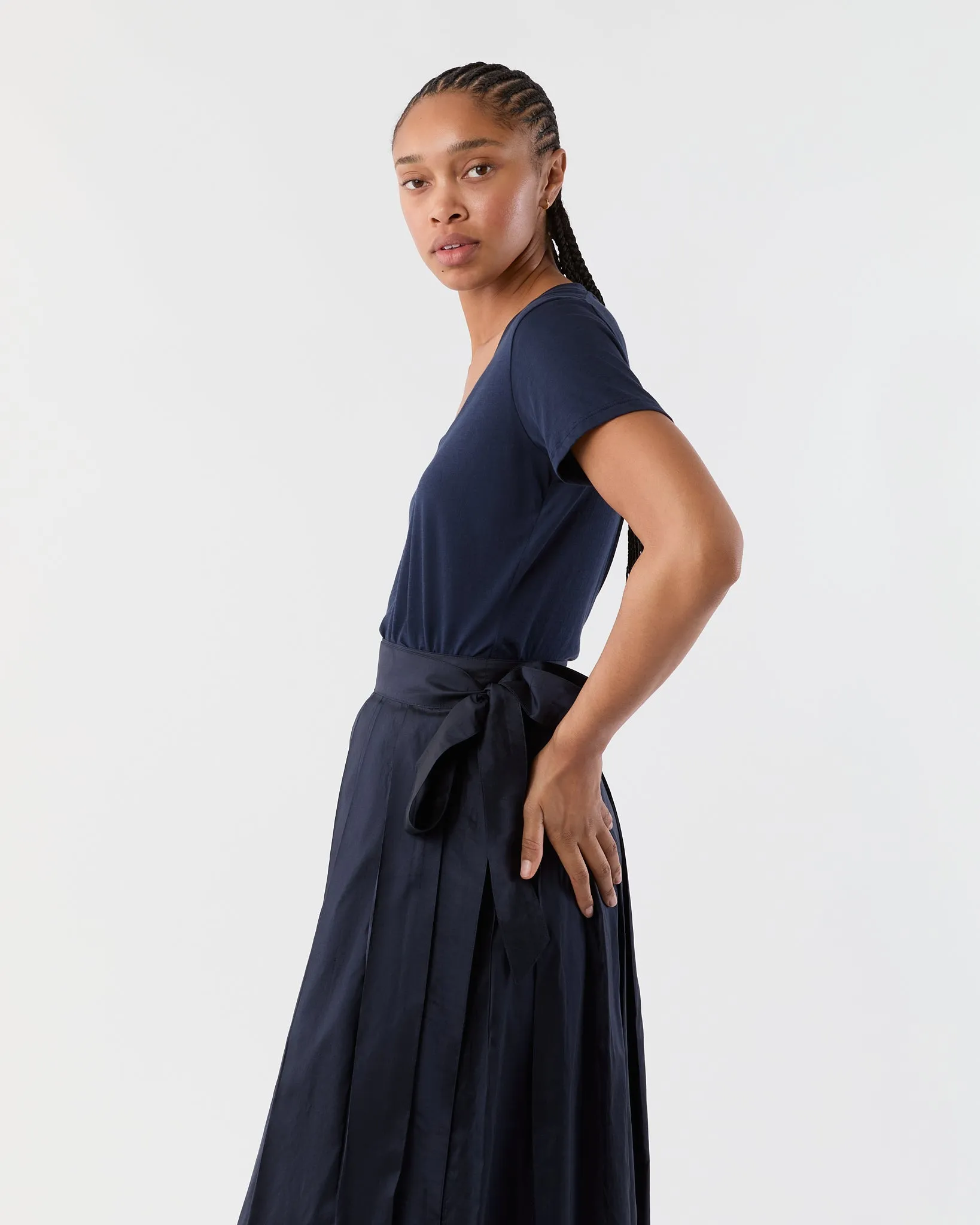 Short-Sleeved Deep-V Tee in Navy Pima Cotton sold by Mashburn product image thumbnail 5