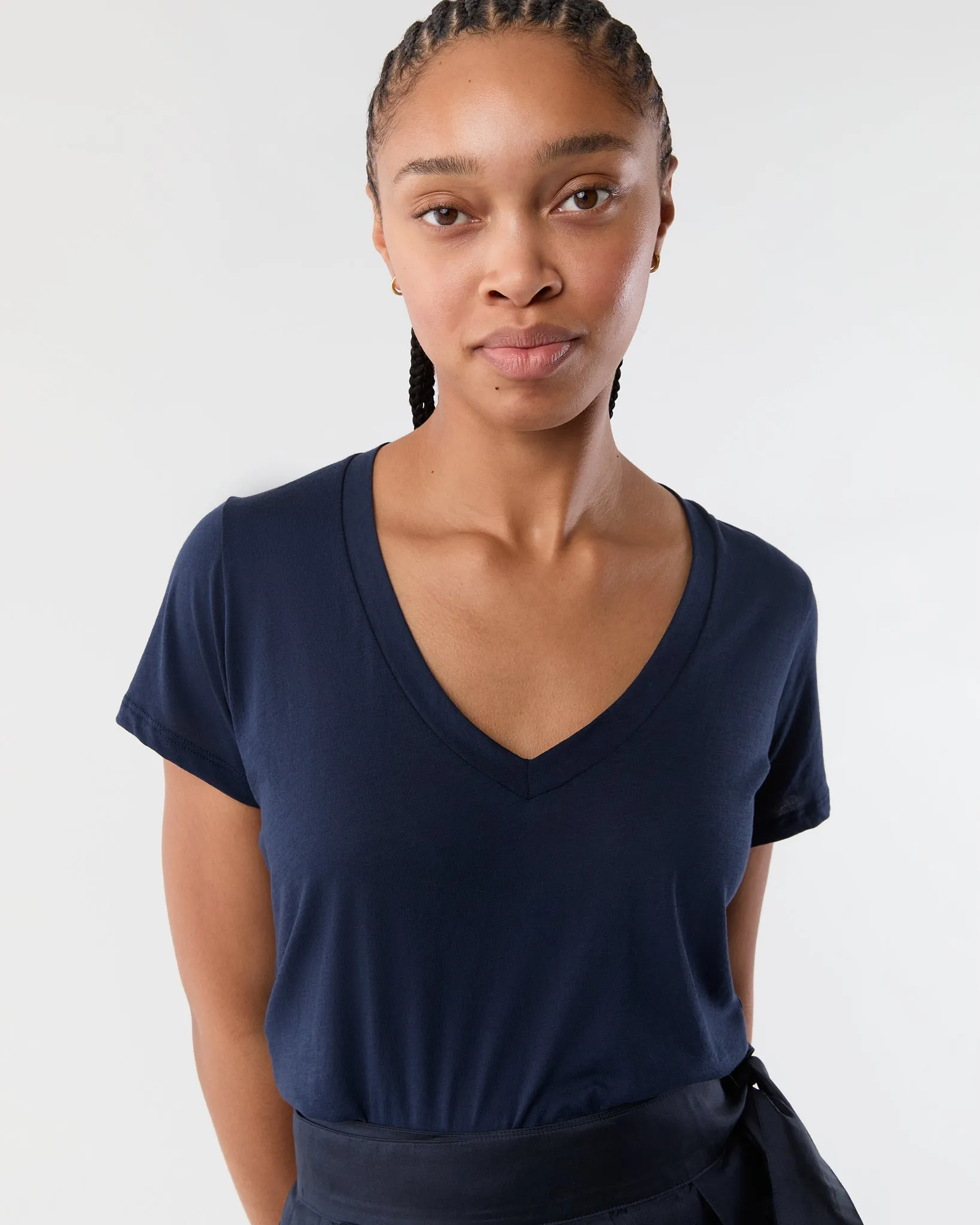 Short-Sleeved Deep-V Tee in Navy Pima Cotton sold by Mashburn product image thumbnail 3