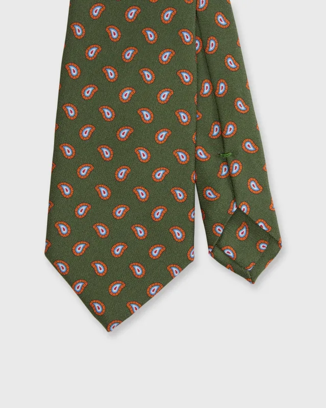 Silk Print Tie in Olive/Orange/Sky Paisley sold by Mashburn