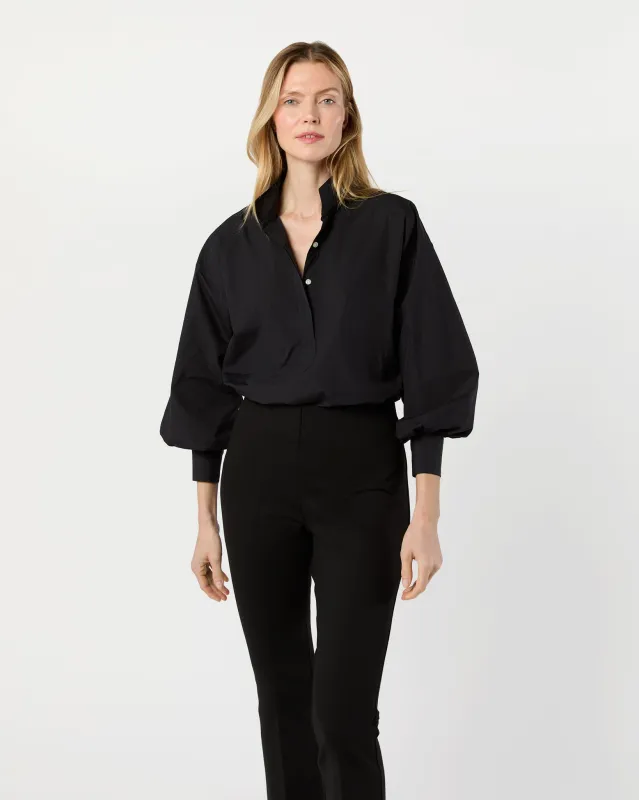 Anaya Popover Shirt in Black Poplin sold by Mashburn
