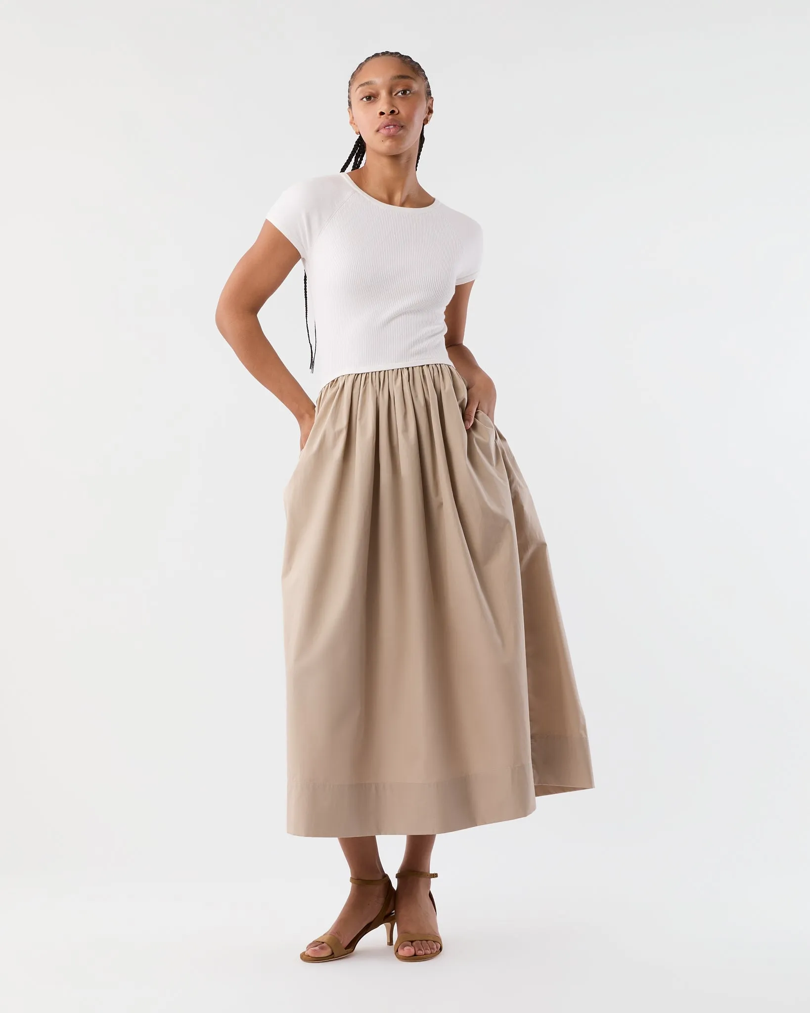 Cosette Dress in Ivory Cotton/Stone Silk sold by Mashburn