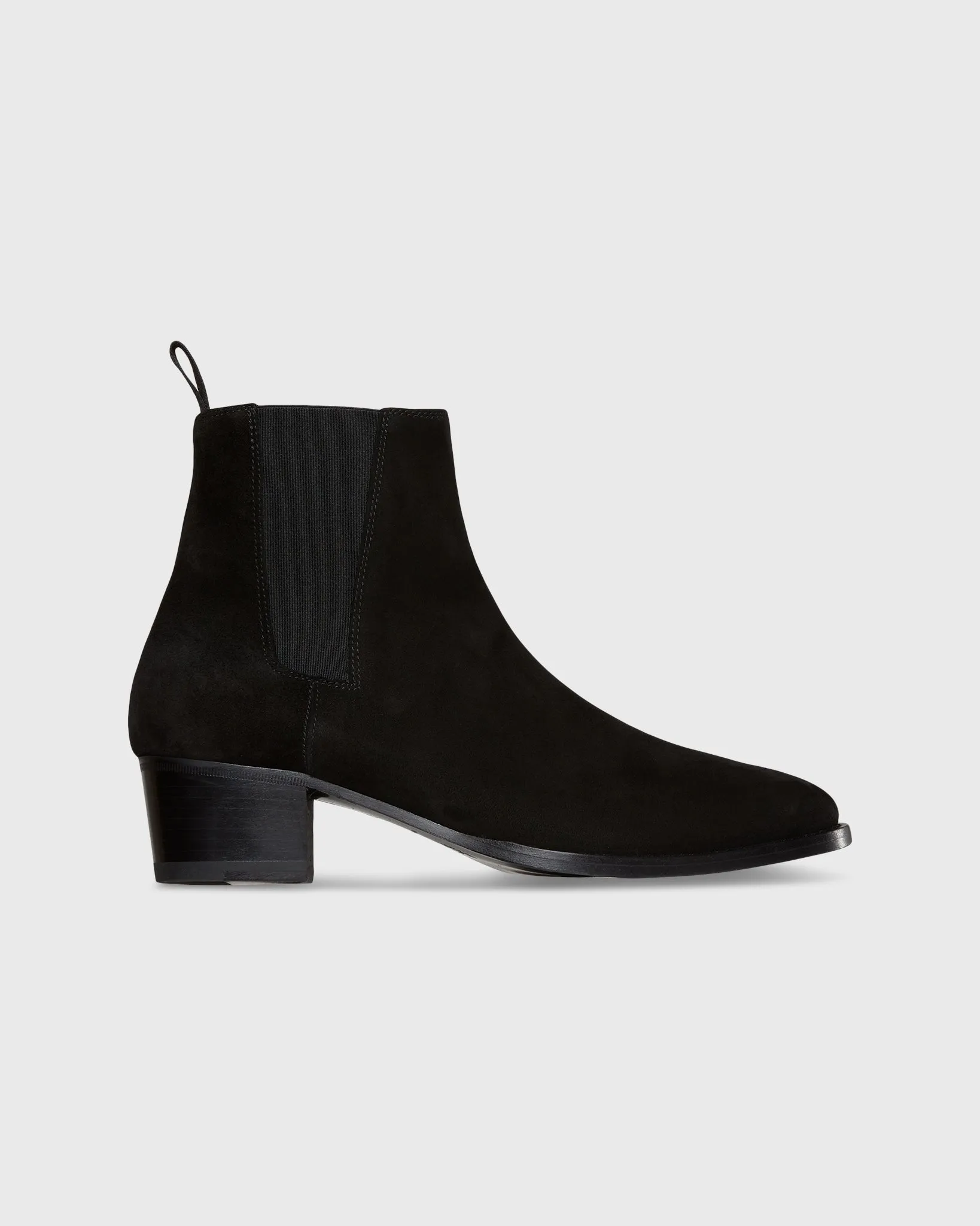 Heeled Chelsea Boot in Black Suede sold by Mashburn
