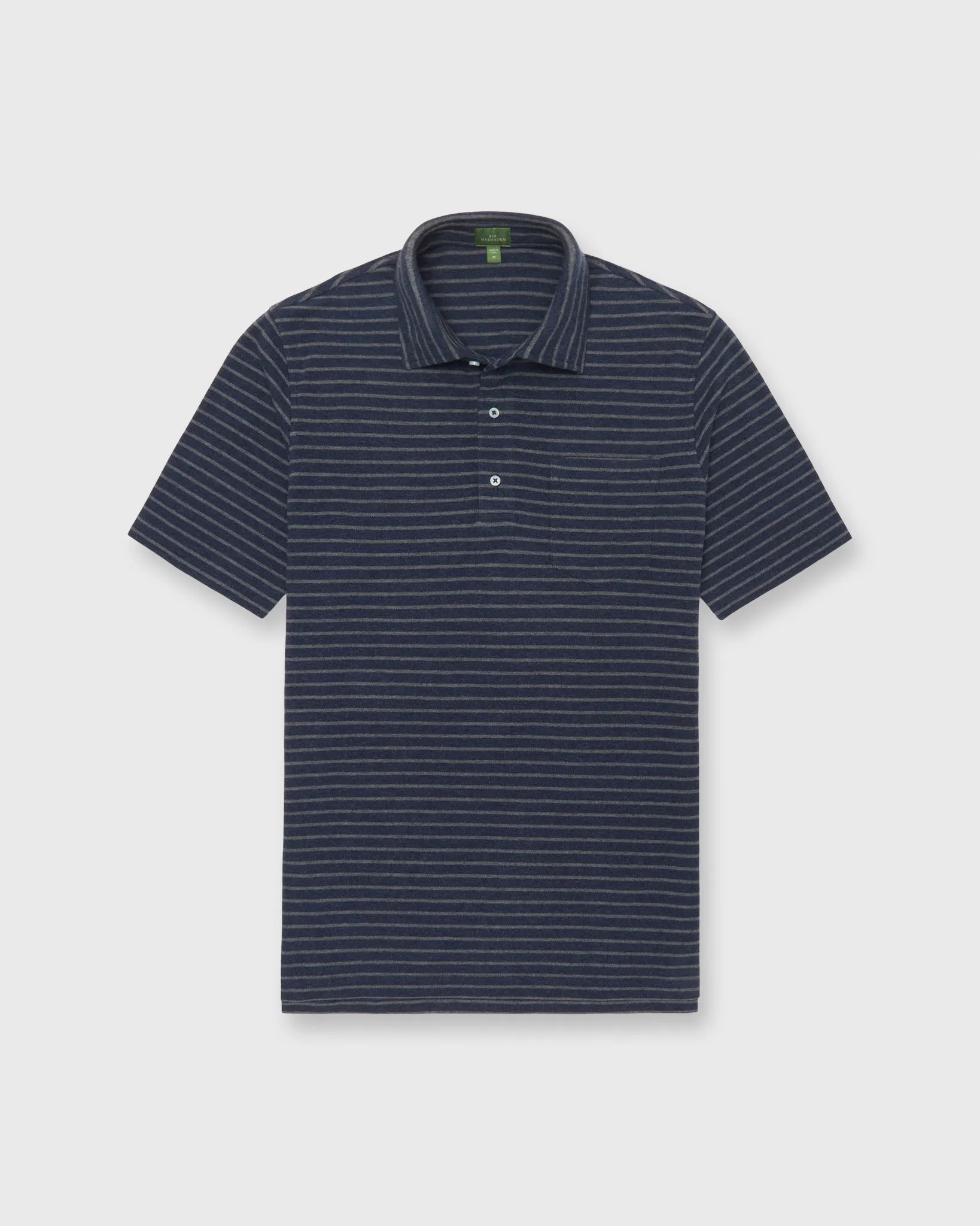 Short-Sleeved Polo in Heather Denim/Heather Graphite Stripe Pima Pique sold by Mashburn